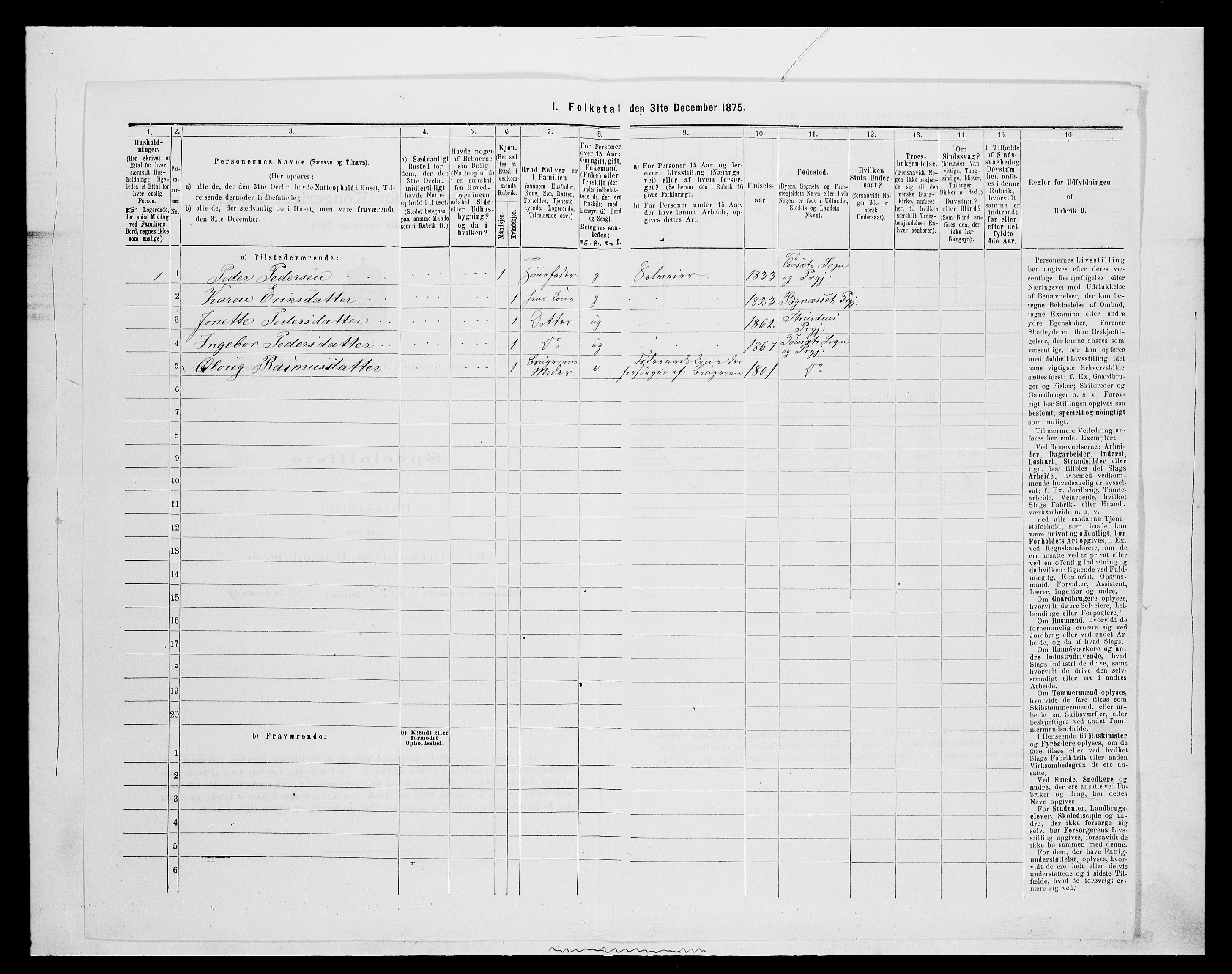 SAH, 1875 census for 0437P Tynset, 1875, p. 1016