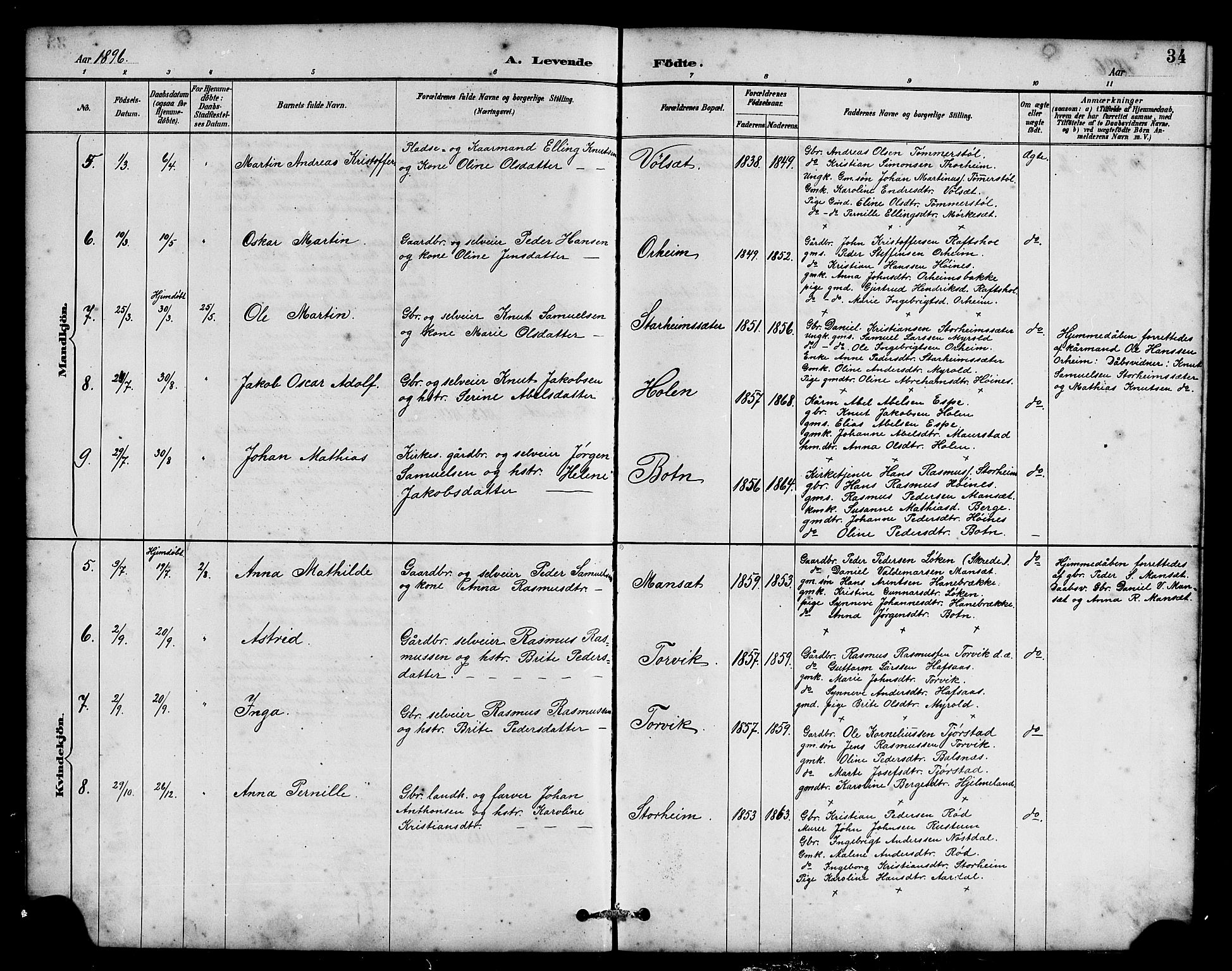 Eid sokneprestembete, AV/SAB-A-82301/H/Hab/Habc/L0002: Parish register (copy) no. C 2, 1887-1906, p. 34