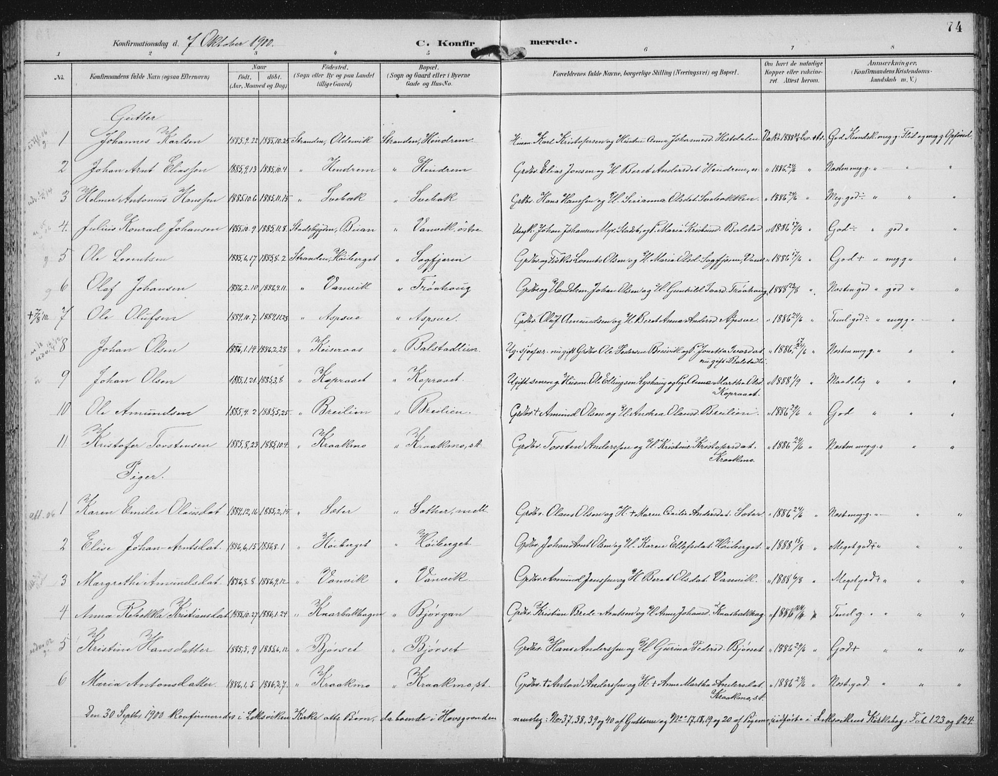 Ministerialprotokoller, klokkerbøker og fødselsregistre - Nord-Trøndelag, SAT/A-1458/702/L0024: Parish register (official) no. 702A02, 1898-1914, p. 74