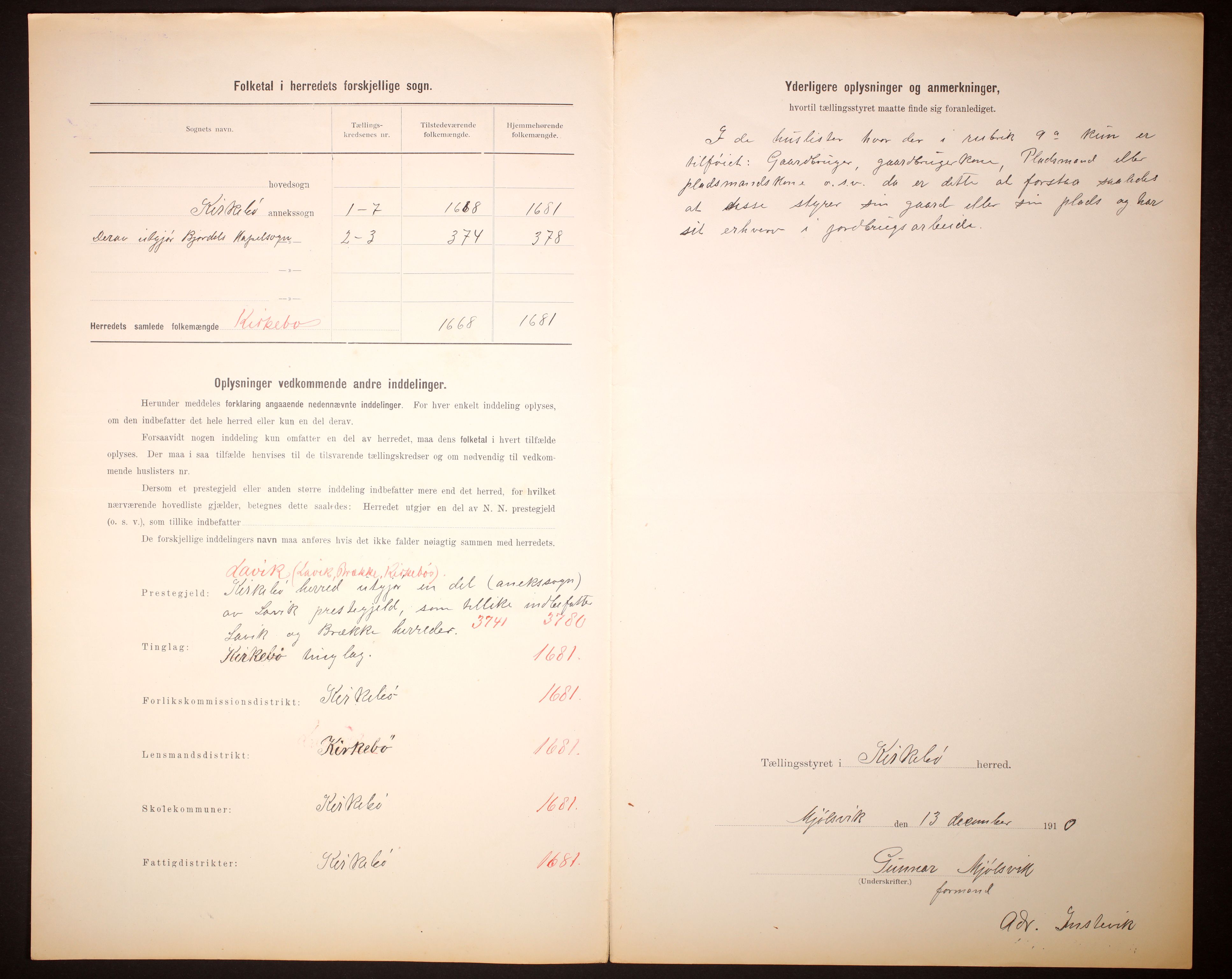 RA, 1910 census for Kyrkjebø, 1910, p. 3