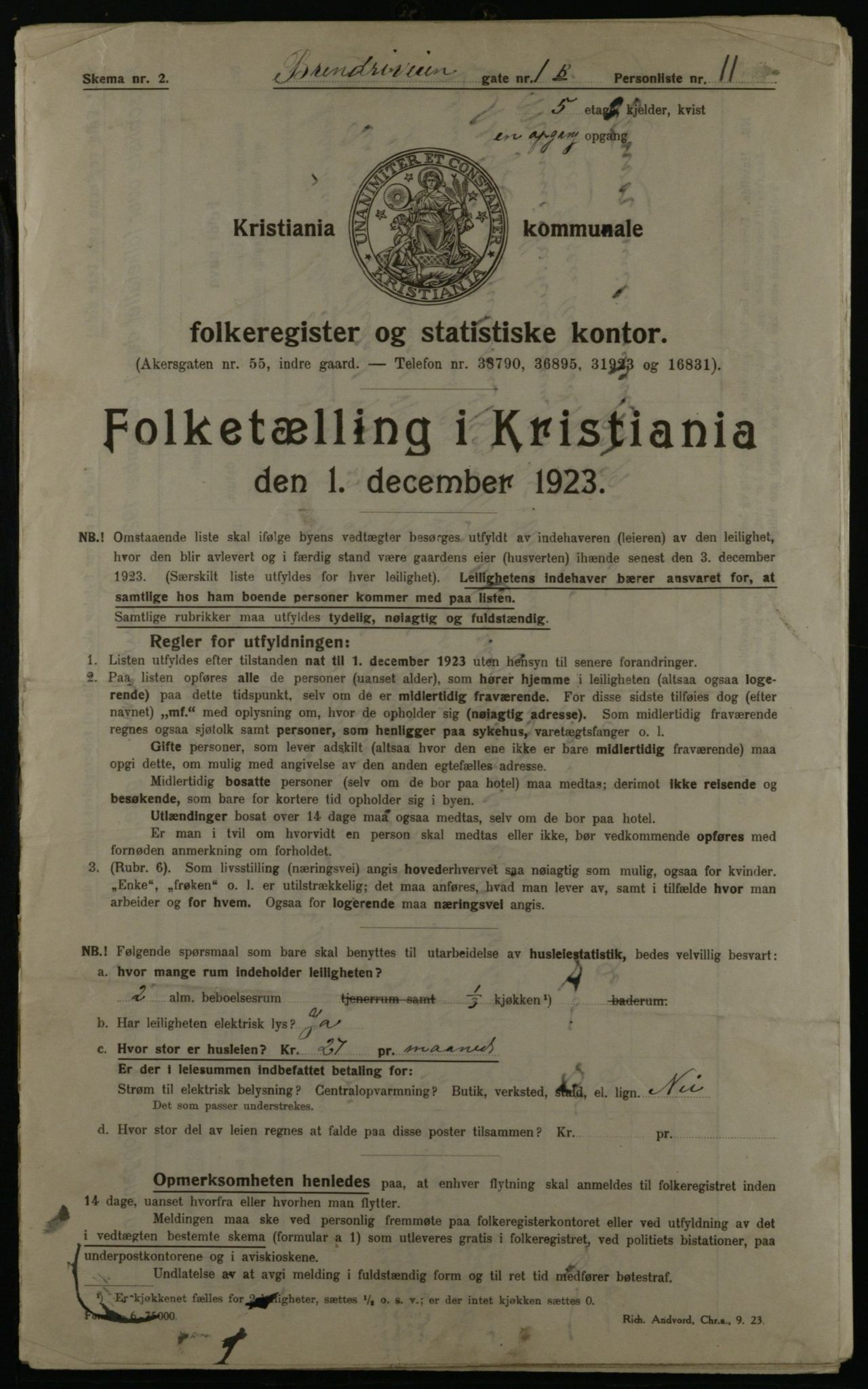 OBA, Municipal Census 1923 for Kristiania, 1923, p. 11053