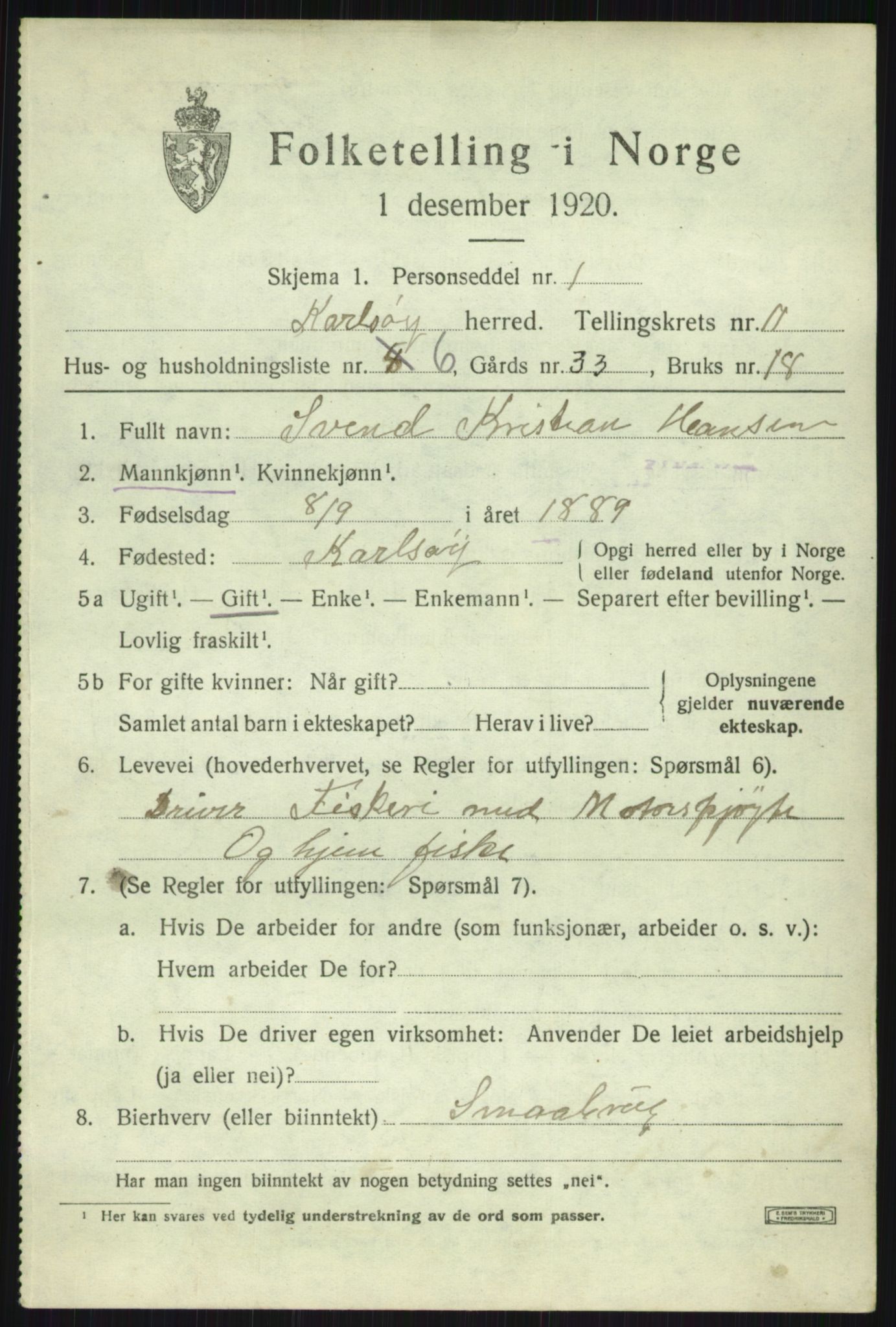 SATØ, 1920 census for Karlsøy, 1920, p. 4026