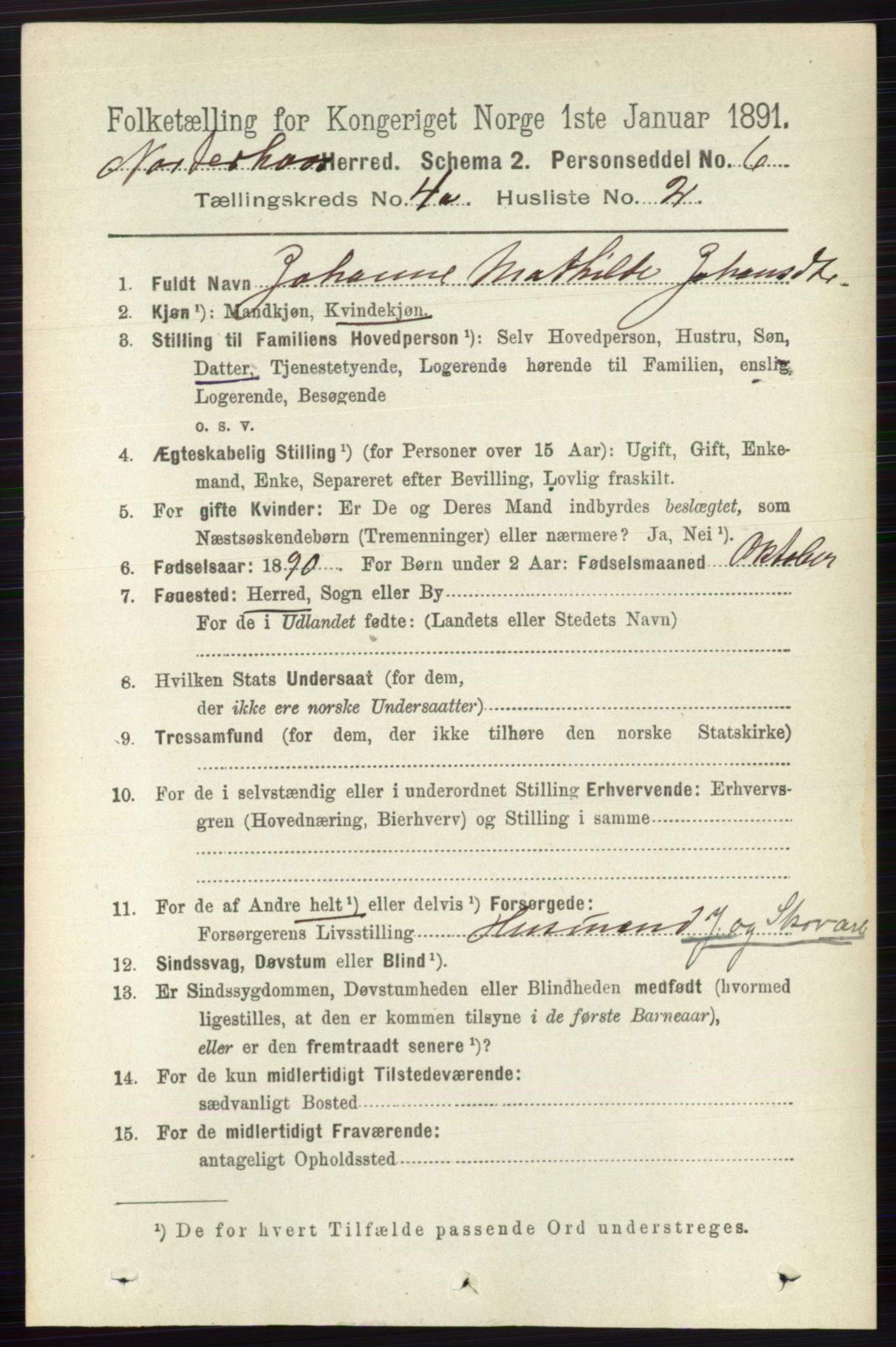 RA, 1891 census for 0613 Norderhov, 1891, p. 1728