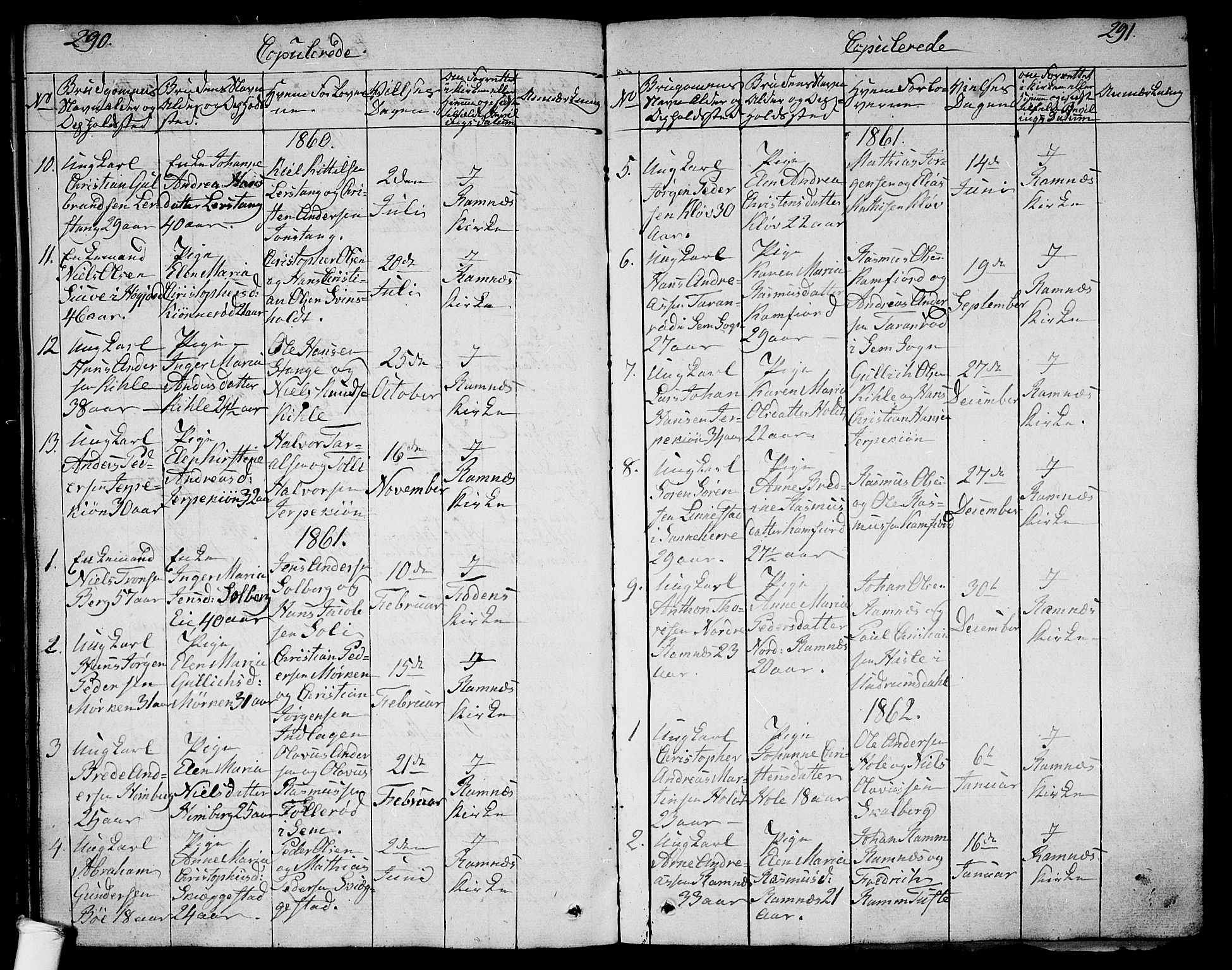 Ramnes kirkebøker, SAKO/A-314/G/Ga/L0002: Parish register (copy) no. I 2, 1848-1870, p. 290-291