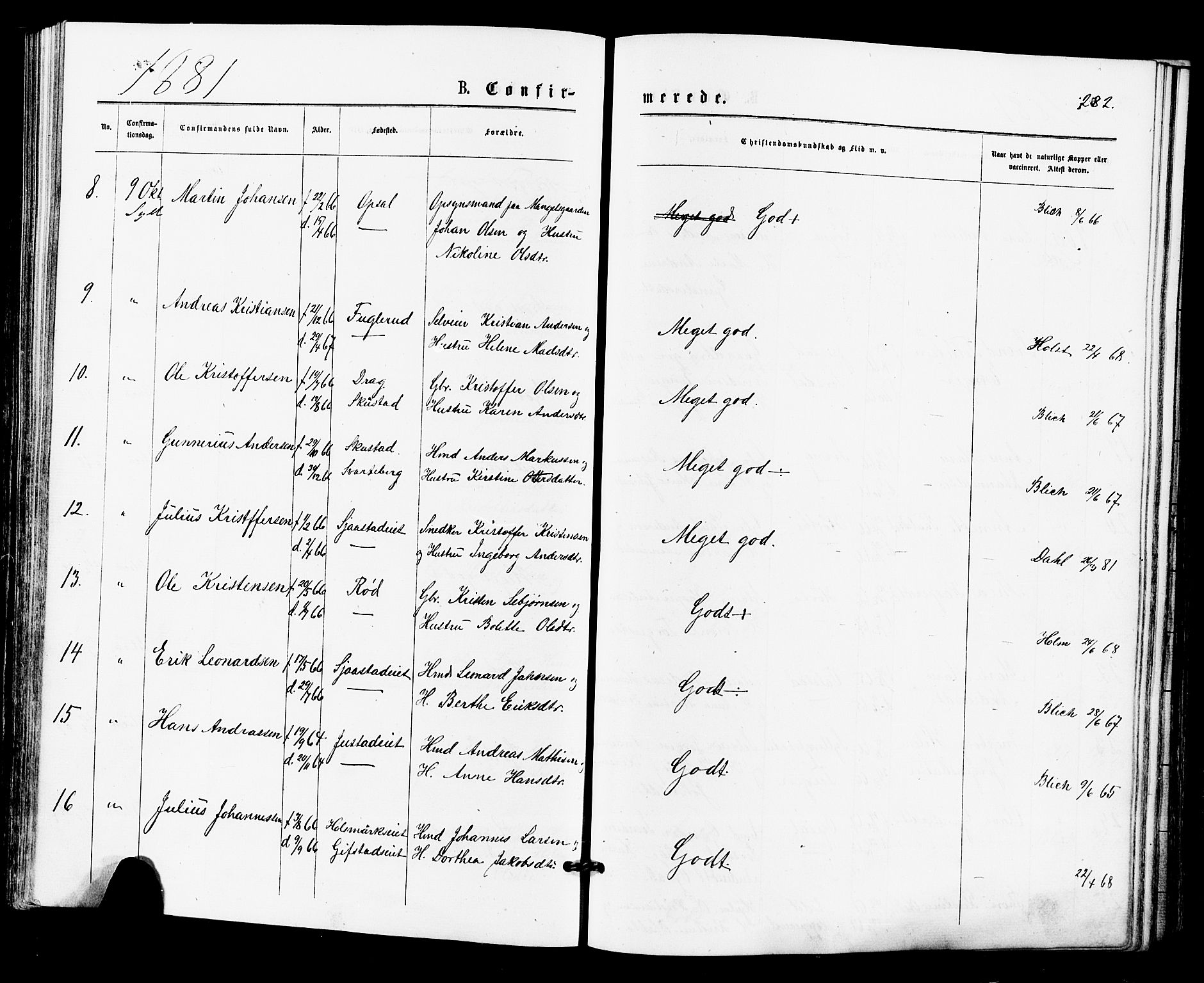 Lier kirkebøker, AV/SAKO-A-230/F/Fa/L0014: Parish register (official) no. I 14, 1875-1882, p. 282