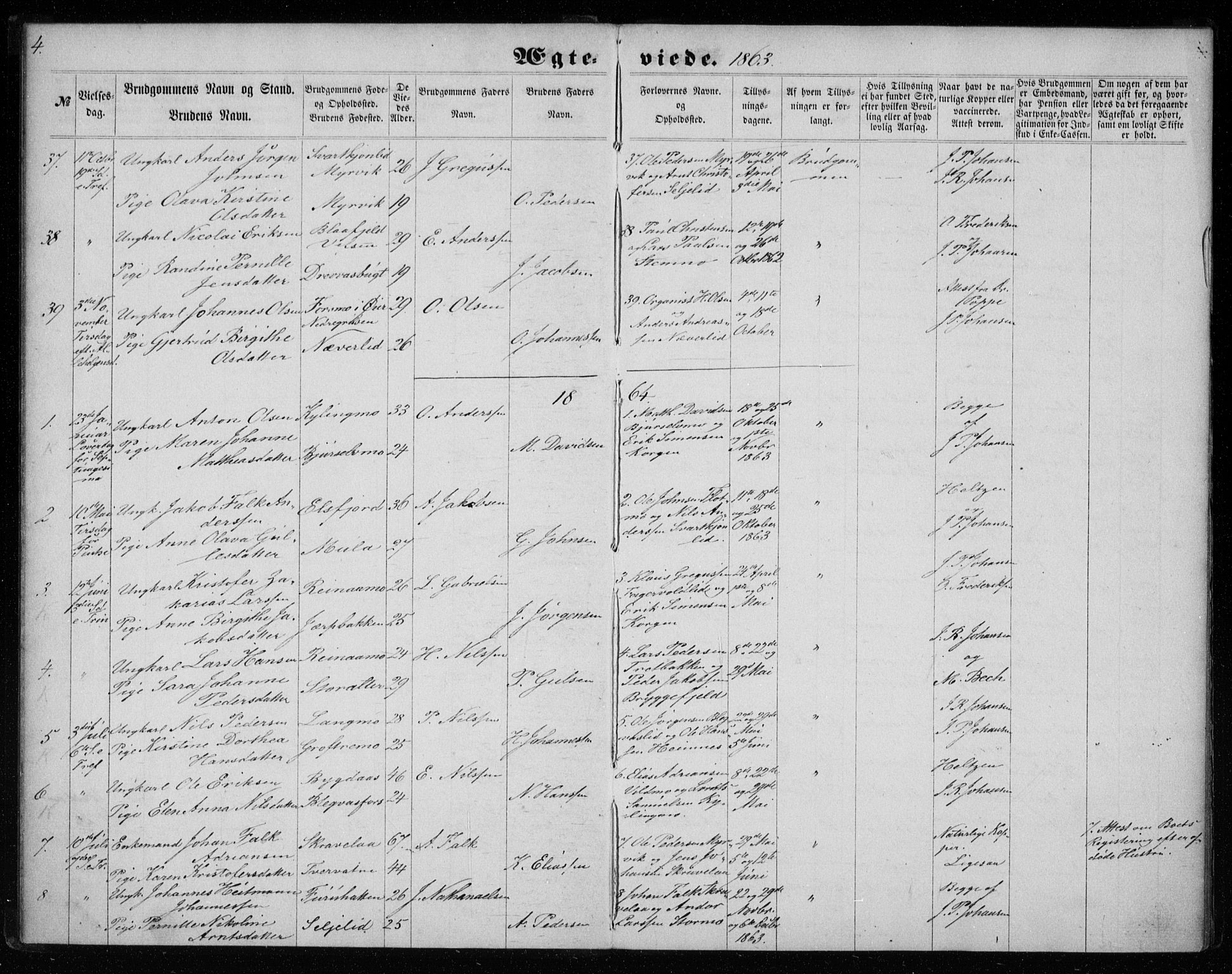 Ministerialprotokoller, klokkerbøker og fødselsregistre - Nordland, AV/SAT-A-1459/825/L0358: Parish register (official) no. 825A12, 1863-1878, p. 4