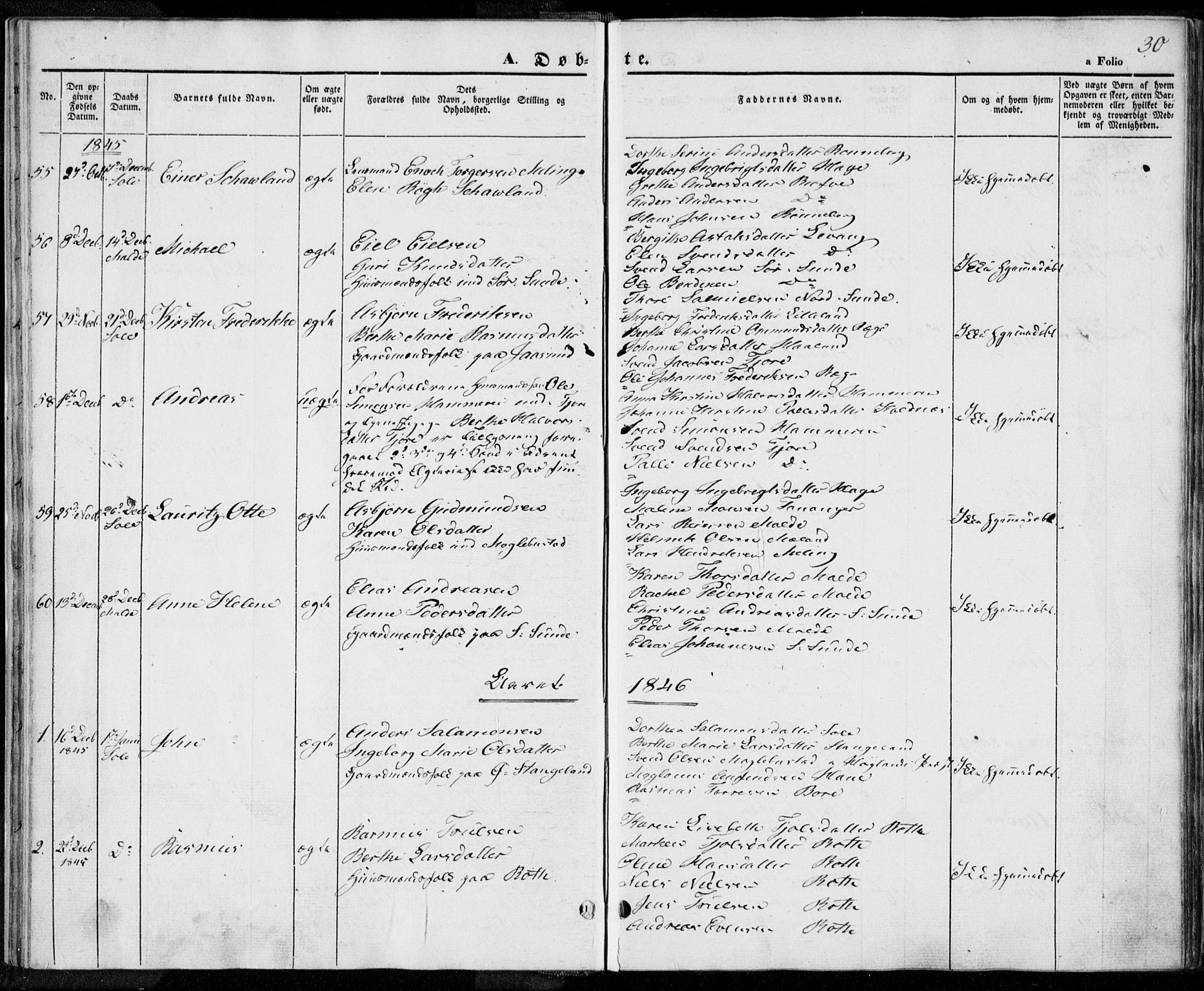 Håland sokneprestkontor, AV/SAST-A-101802/001/30BA/L0006: Parish register (official) no. A 6, 1842-1853, p. 30