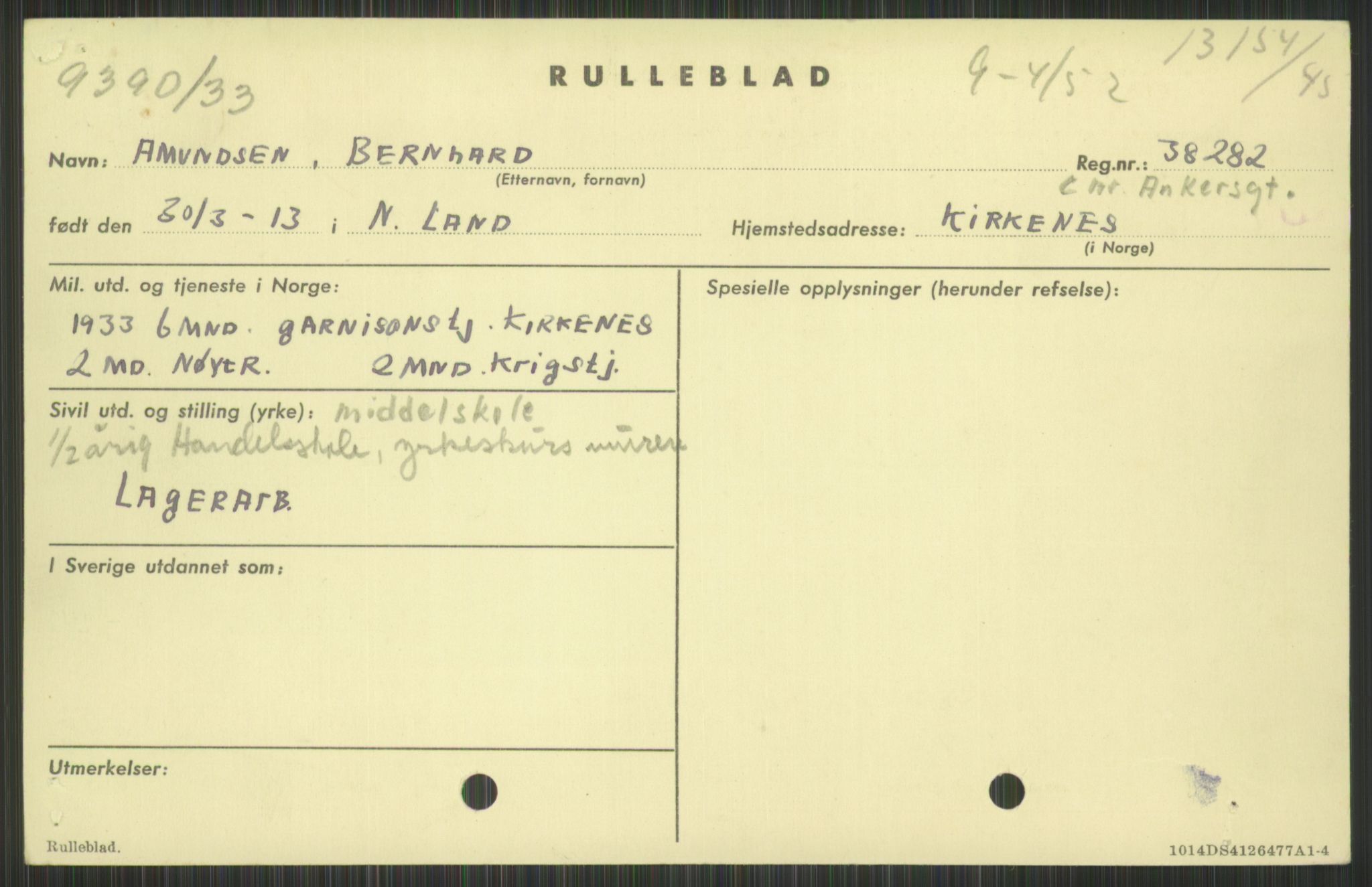 Forsvaret, Varanger bataljon, AV/RA-RAFA-2258/1/D/L0441: Rulleblad for fødte 1913-1917, 1913-1917, p. 9