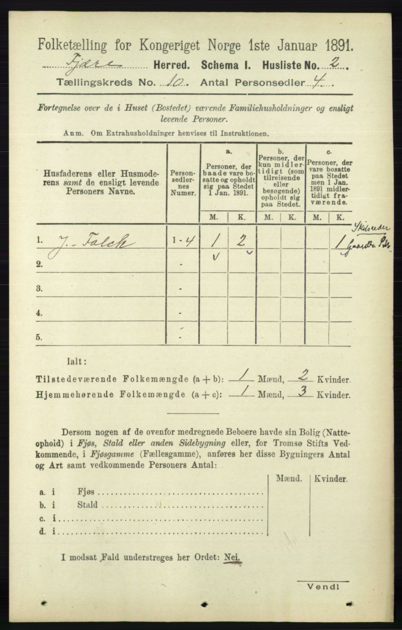 RA, 1891 census for 0923 Fjære, 1891, p. 4916