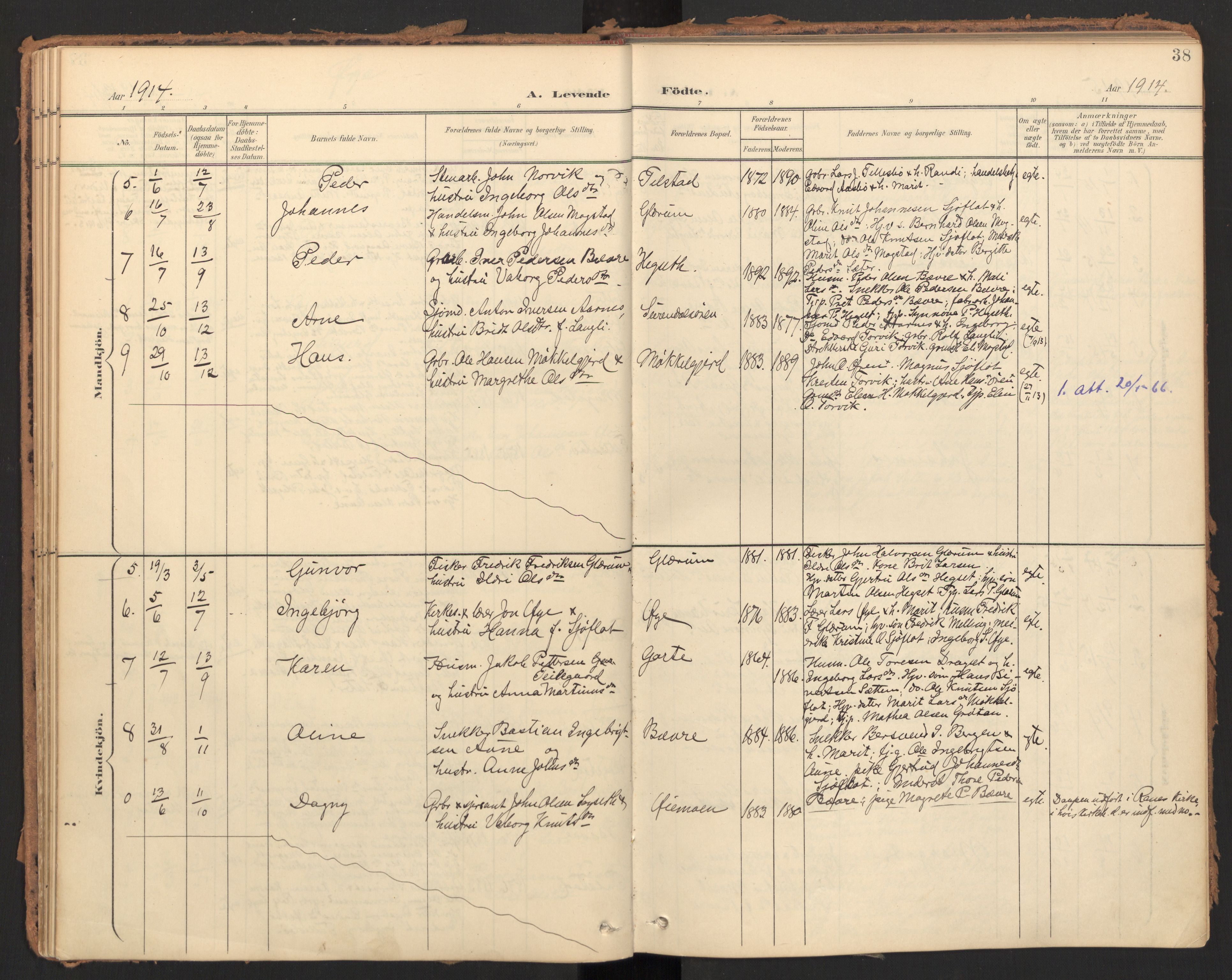 Ministerialprotokoller, klokkerbøker og fødselsregistre - Møre og Romsdal, SAT/A-1454/595/L1048: Parish register (official) no. 595A10, 1900-1917, p. 38