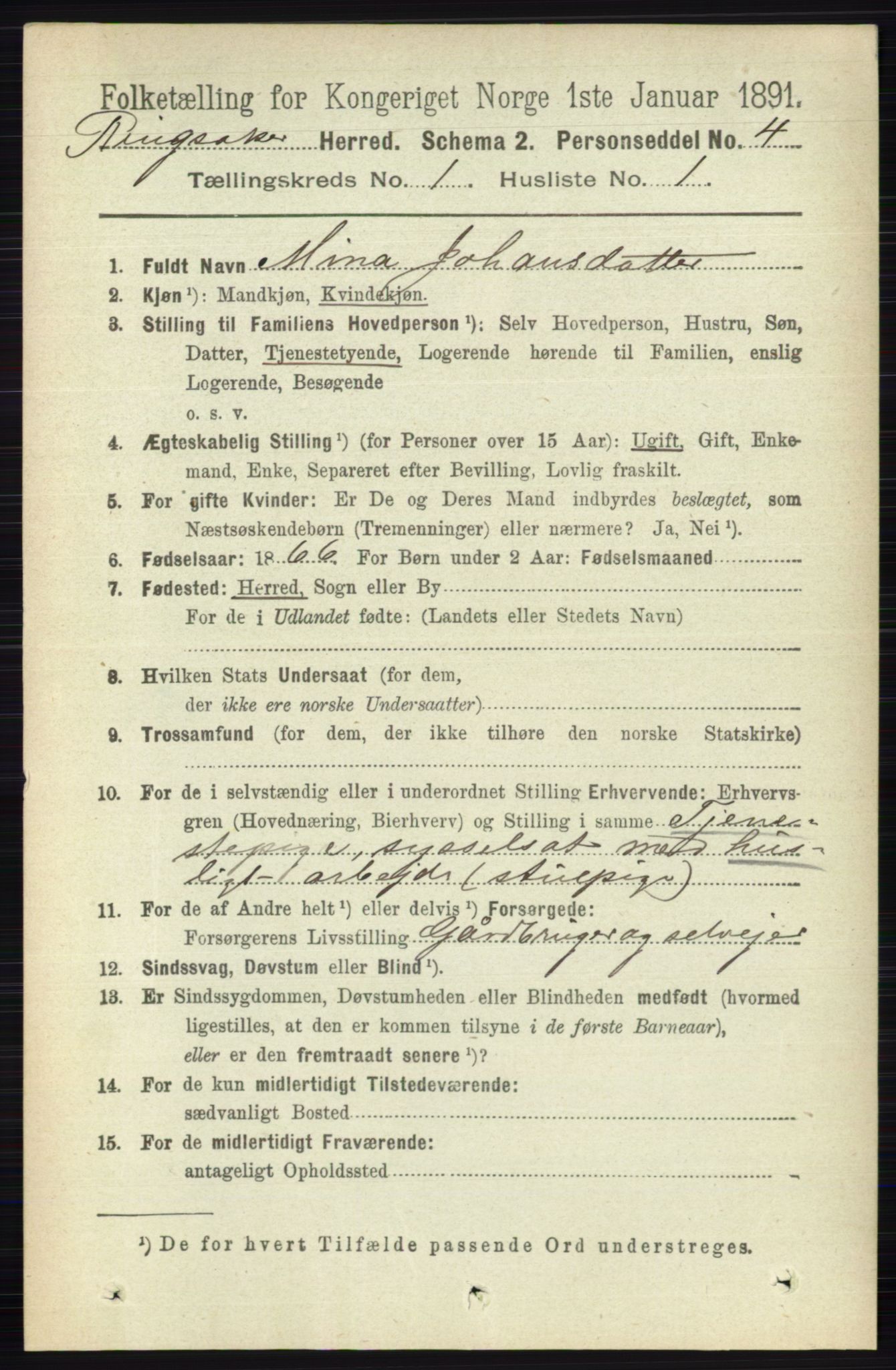 RA, 1891 census for 0412 Ringsaker, 1891, p. 176