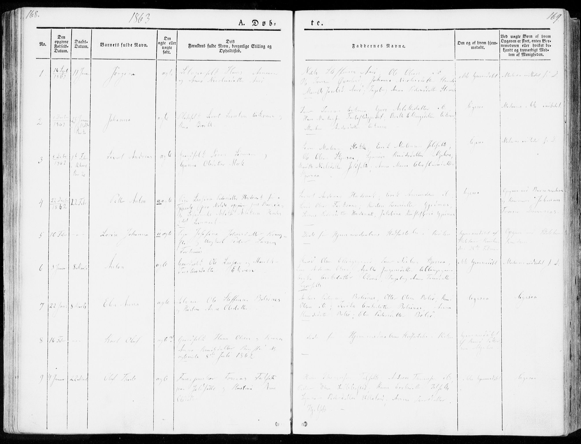 Ministerialprotokoller, klokkerbøker og fødselsregistre - Møre og Romsdal, SAT/A-1454/555/L0653: Parish register (official) no. 555A04, 1843-1869, p. 168-169