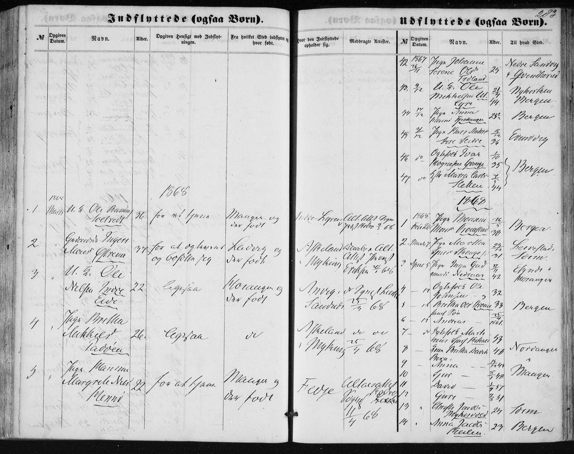 Lindås Sokneprestembete, SAB/A-76701/H/Haa: Parish register (official) no. A 16, 1863-1875, p. 283