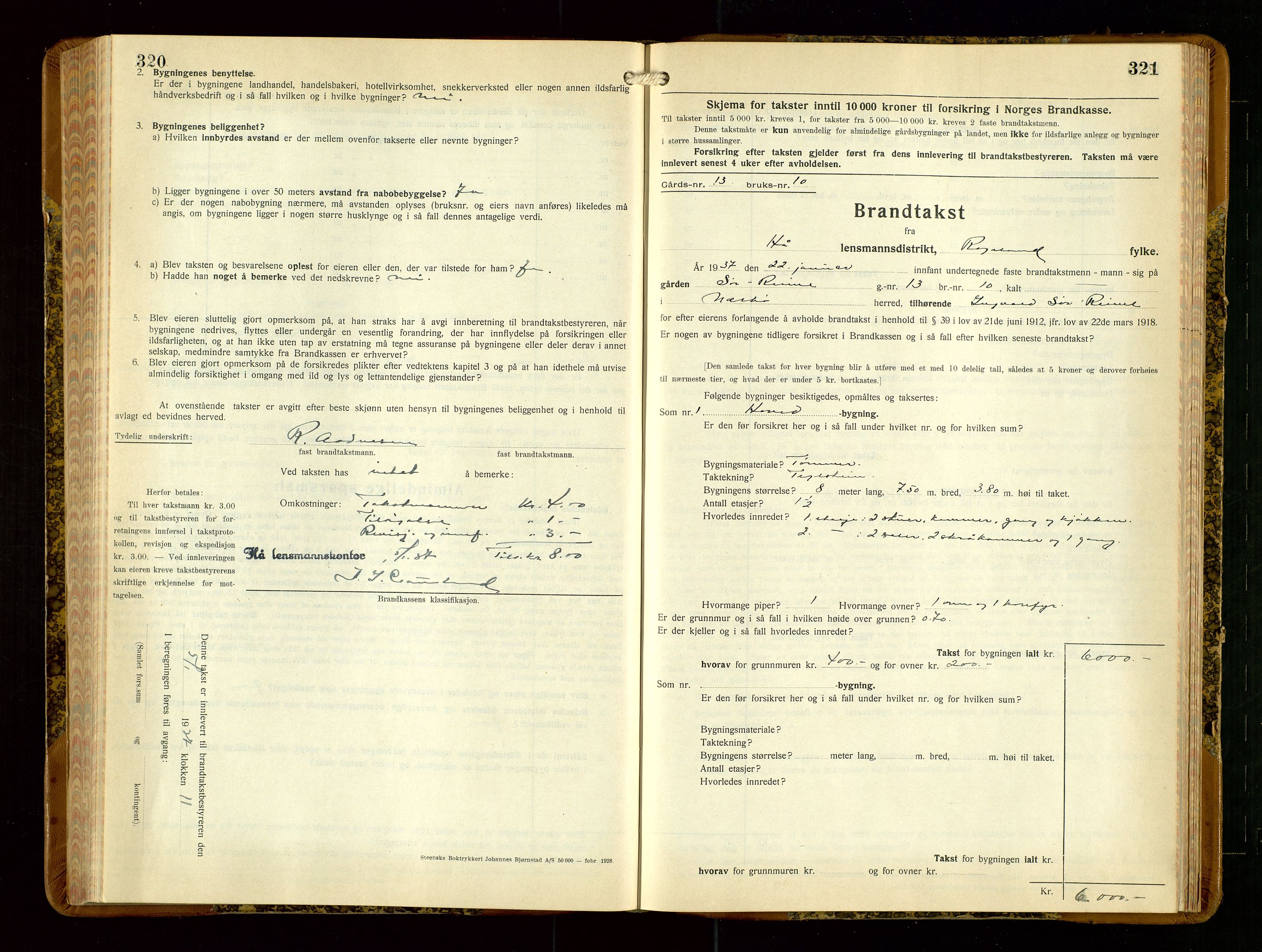 Hå lensmannskontor, AV/SAST-A-100456/Goa/L0006: Takstprotokoll (skjema), 1932-1938, p. 320-321