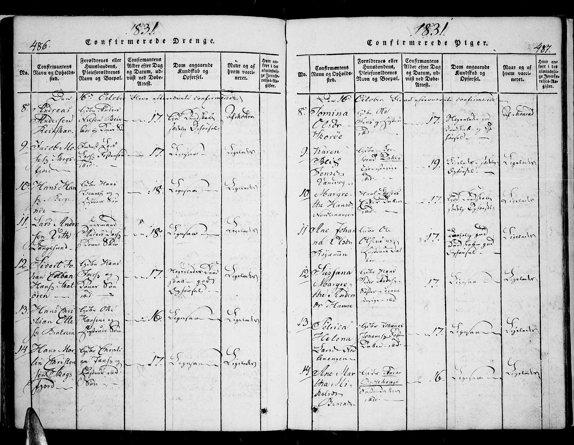 Karlsøy sokneprestembete, AV/SATØ-S-1299/H/Ha/Haa/L0002kirke: Parish register (official) no. 2, 1823-1842, p. 486-487