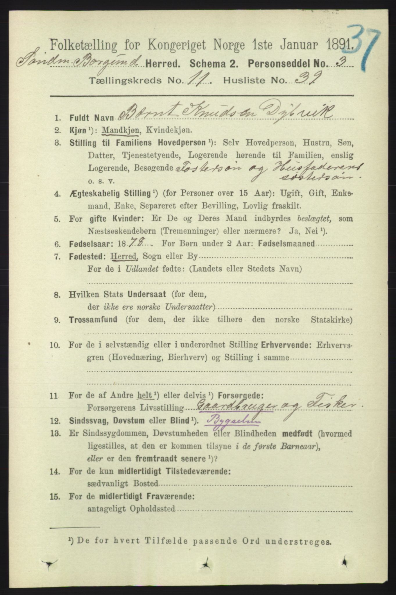 RA, 1891 census for 1531 Borgund, 1891, p. 2991