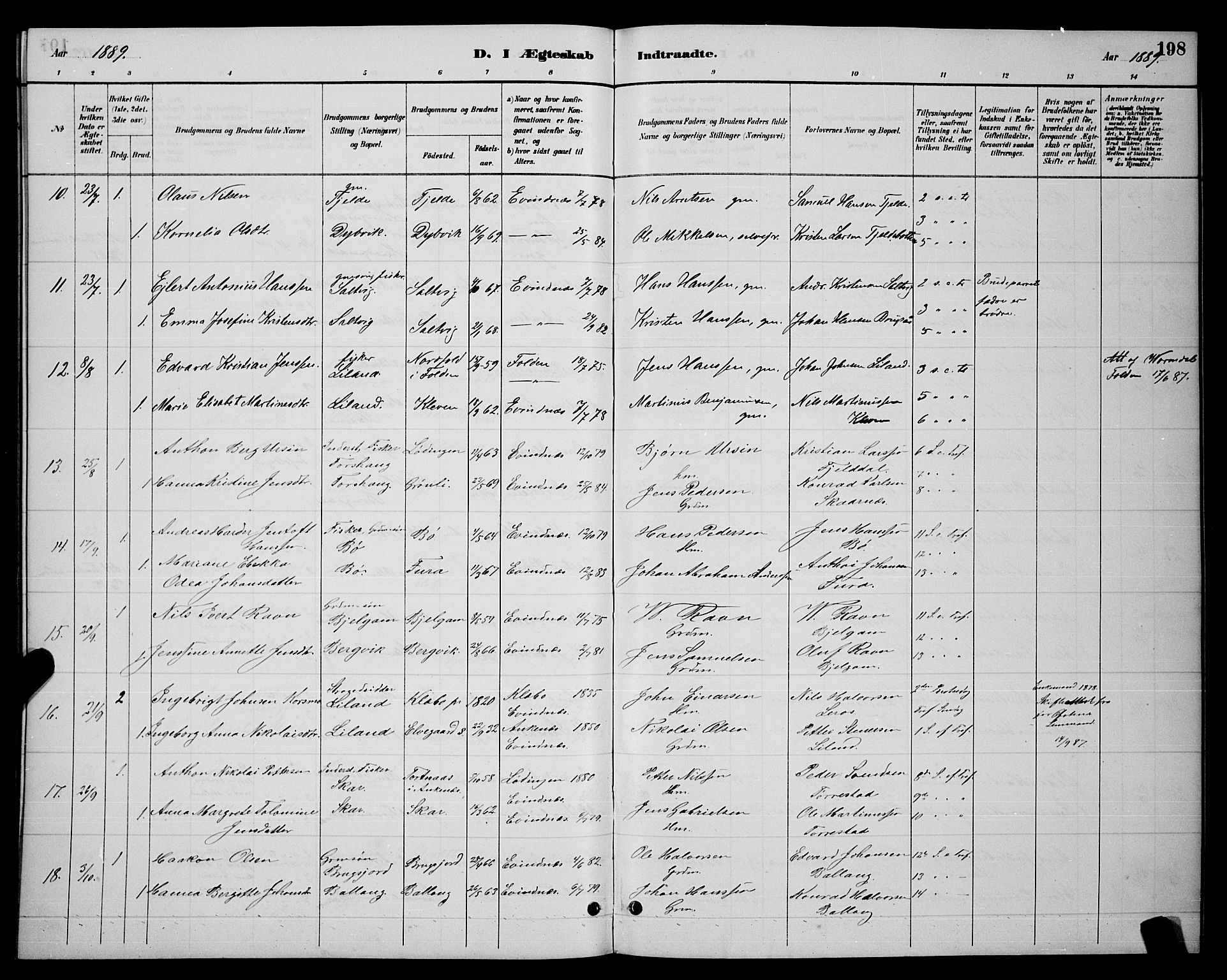 Ministerialprotokoller, klokkerbøker og fødselsregistre - Nordland, AV/SAT-A-1459/863/L0914: Parish register (copy) no. 863C04, 1886-1897, p. 198