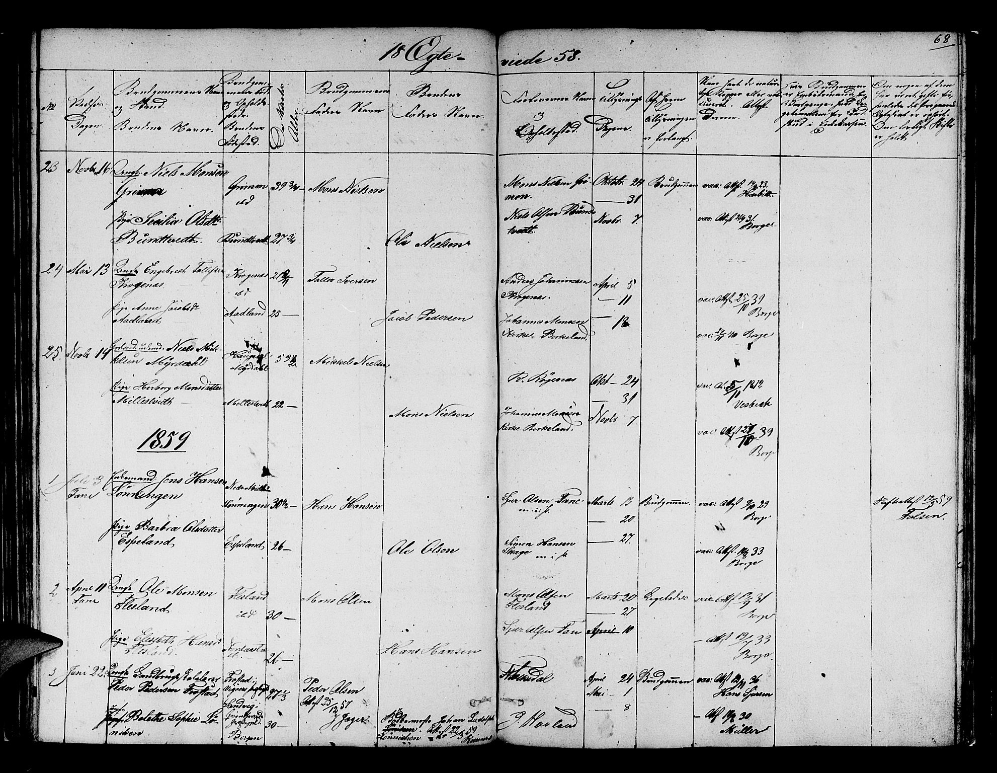 Fana Sokneprestembete, SAB/A-75101/H/Hab/Habb/L0002: Parish register (copy) no. B 2, 1851-1860, p. 68