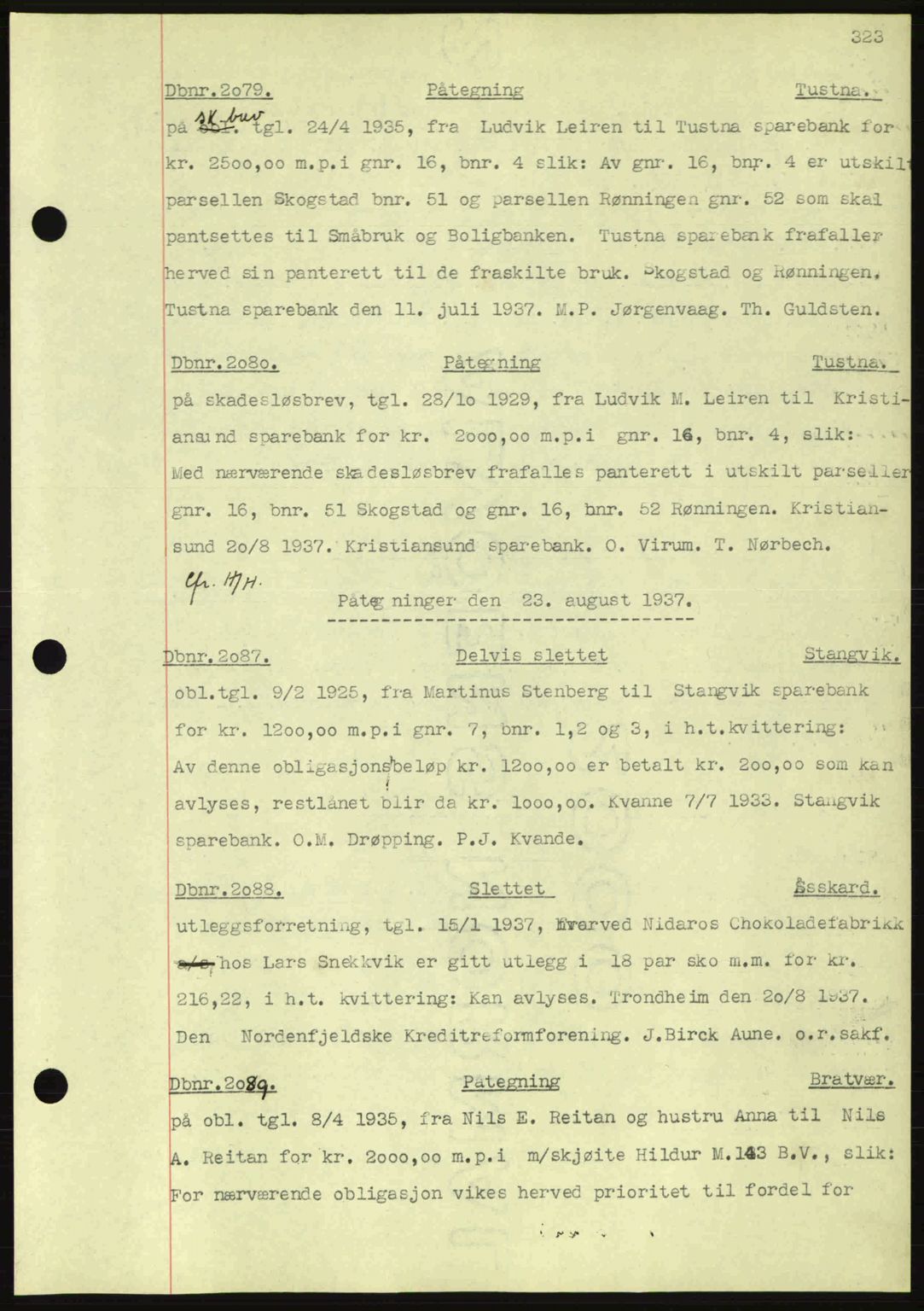 Nordmøre sorenskriveri, AV/SAT-A-4132/1/2/2Ca: Mortgage book no. C80, 1936-1939, Diary no: : 2079/1937