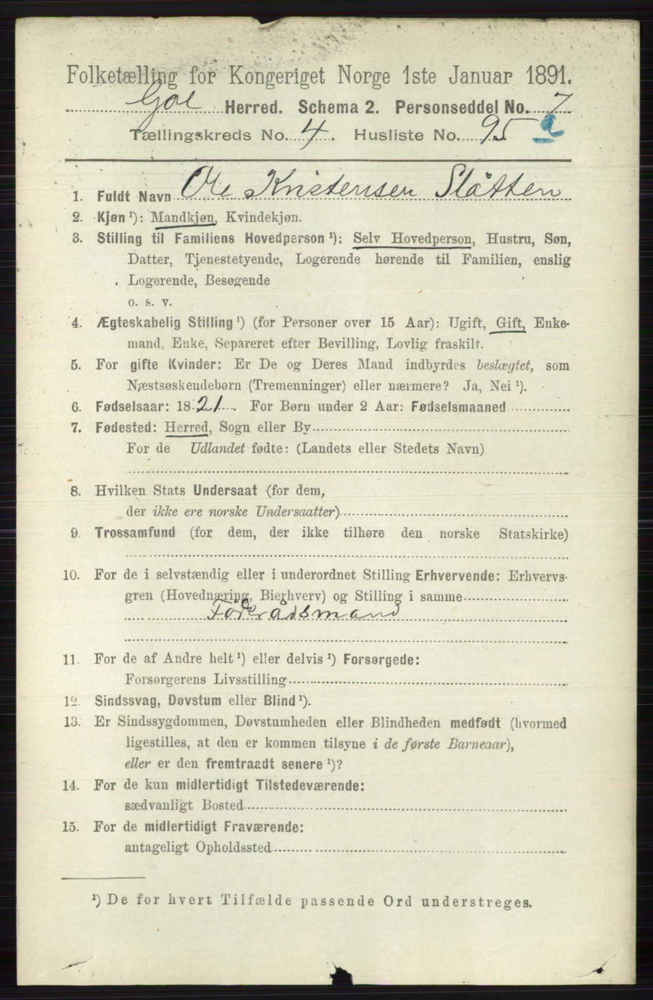 RA, 1891 census for 0617 Gol og Hemsedal, 1891, p. 2292