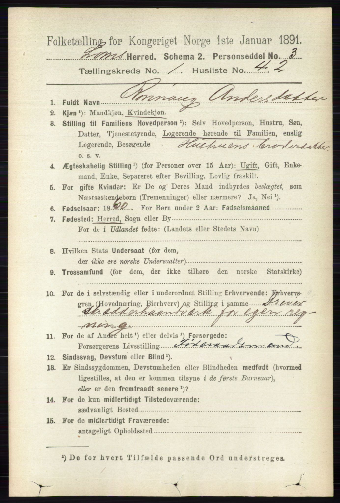 RA, 1891 census for 0514 Lom, 1891, p. 364