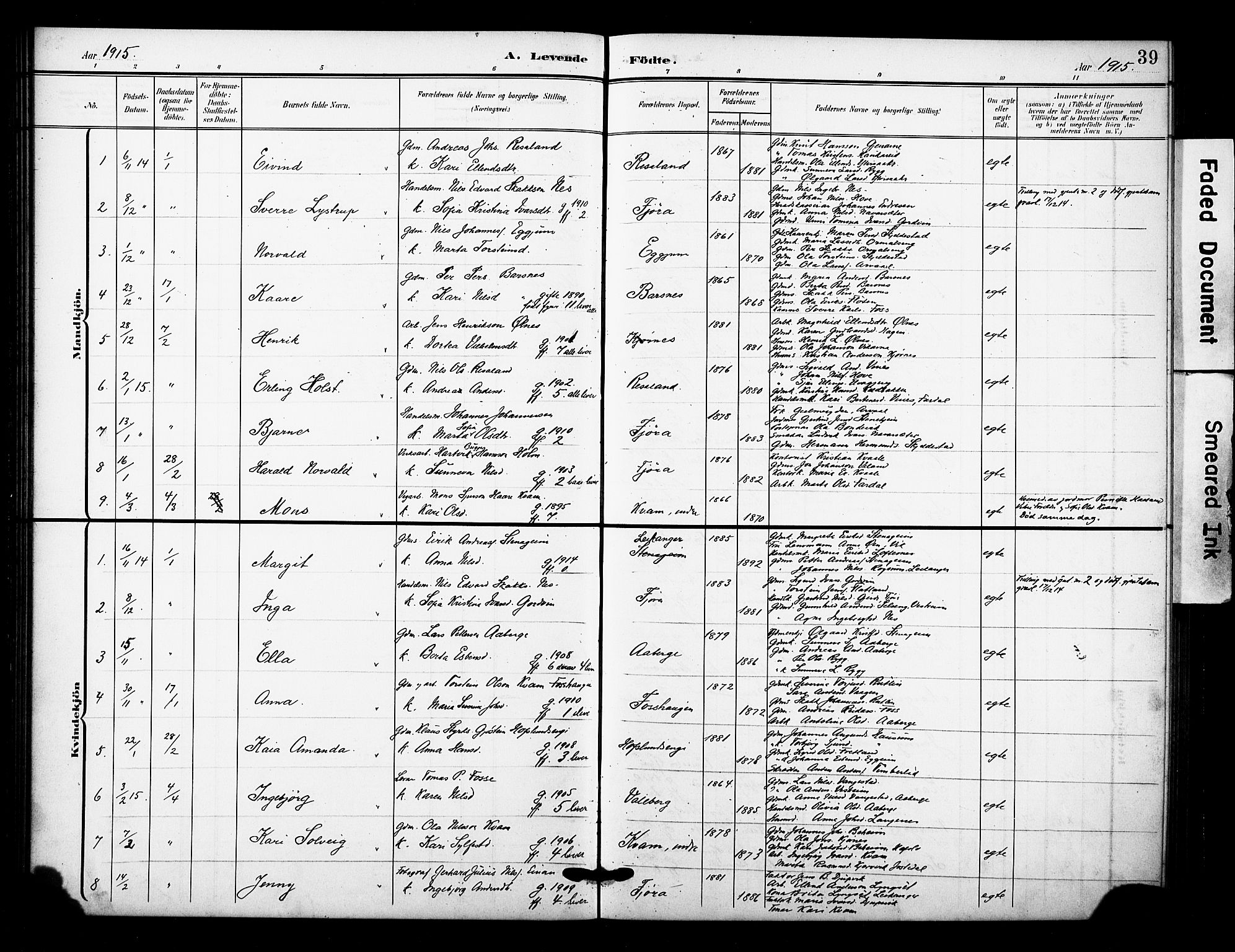 Sogndal sokneprestembete, SAB/A-81301/H/Hab/Haba/L0002: Parish register (copy) no. A 2, 1908-1924, p. 39