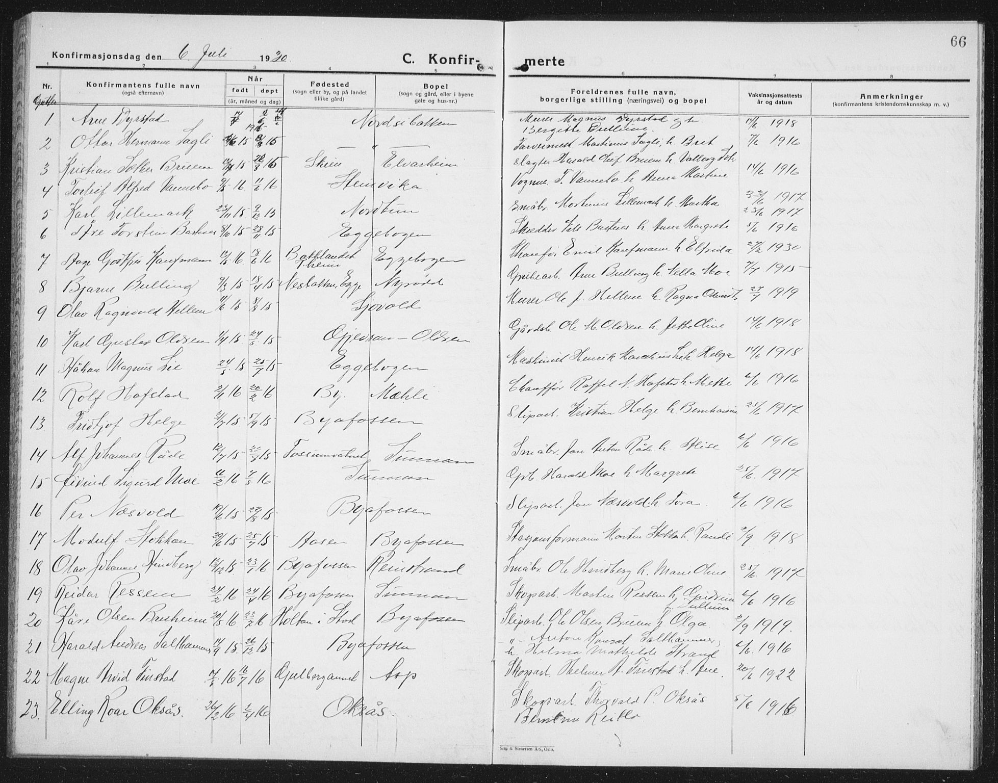 Ministerialprotokoller, klokkerbøker og fødselsregistre - Nord-Trøndelag, AV/SAT-A-1458/740/L0383: Parish register (copy) no. 740C04, 1927-1939, p. 66