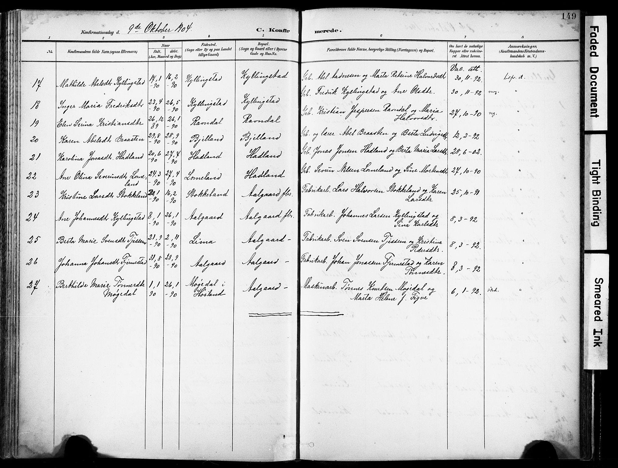 Lye sokneprestkontor, AV/SAST-A-101794/001/30BA/L0012: Parish register (official) no. A 11, 1896-1909, p. 149