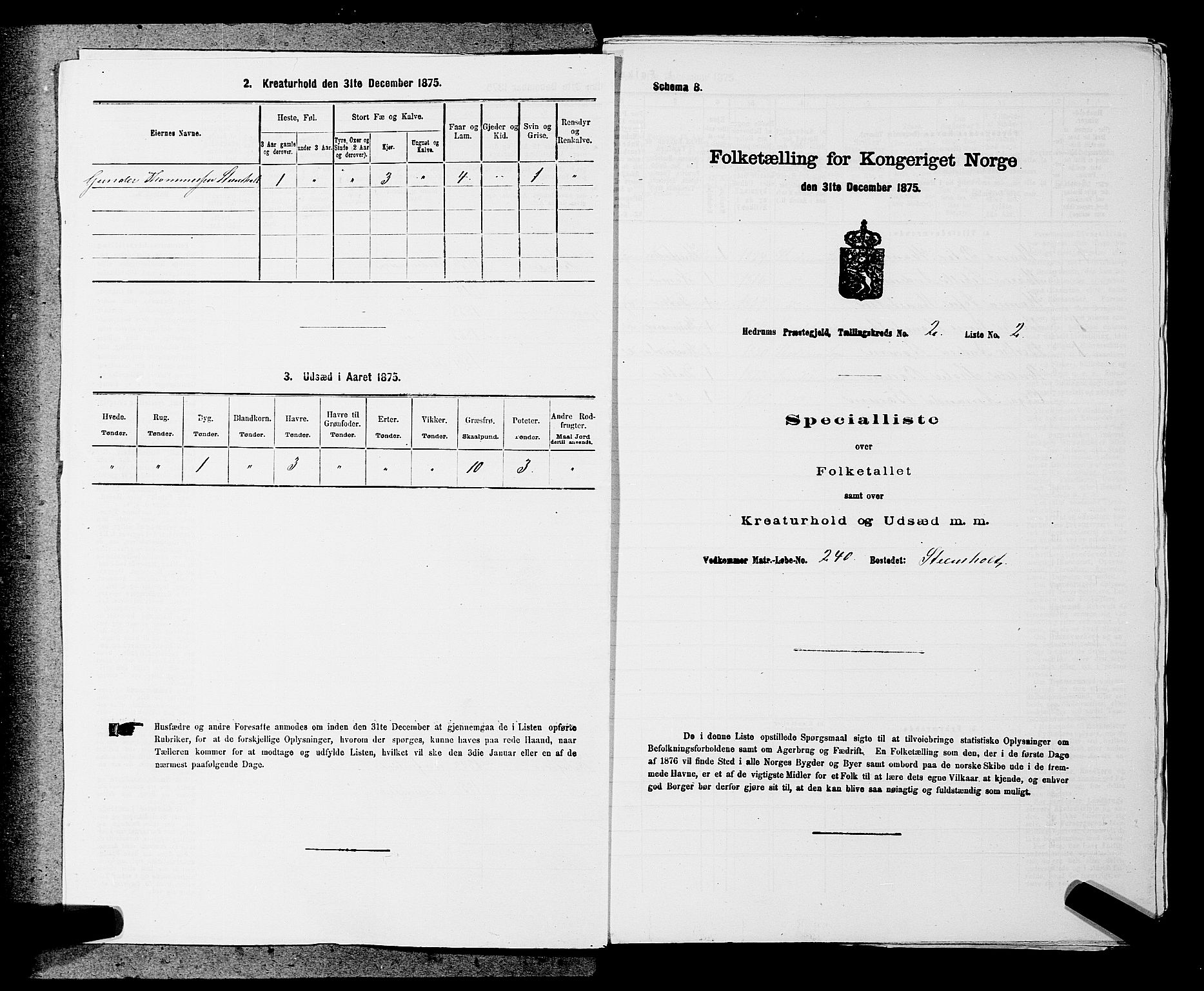 SAKO, 1875 census for 0727P Hedrum, 1875, p. 135