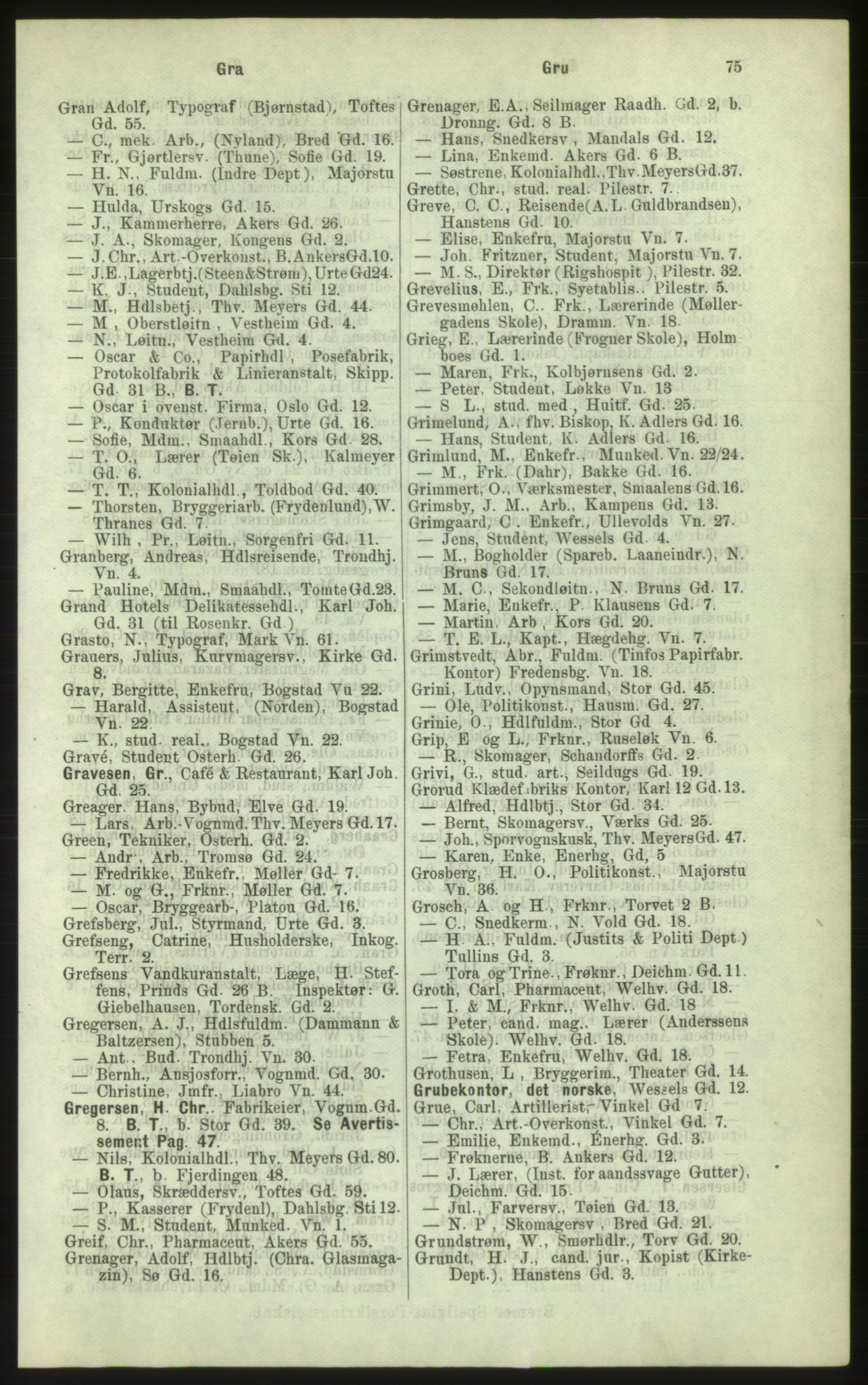 Kristiania/Oslo adressebok, PUBL/-, 1884, p. 75