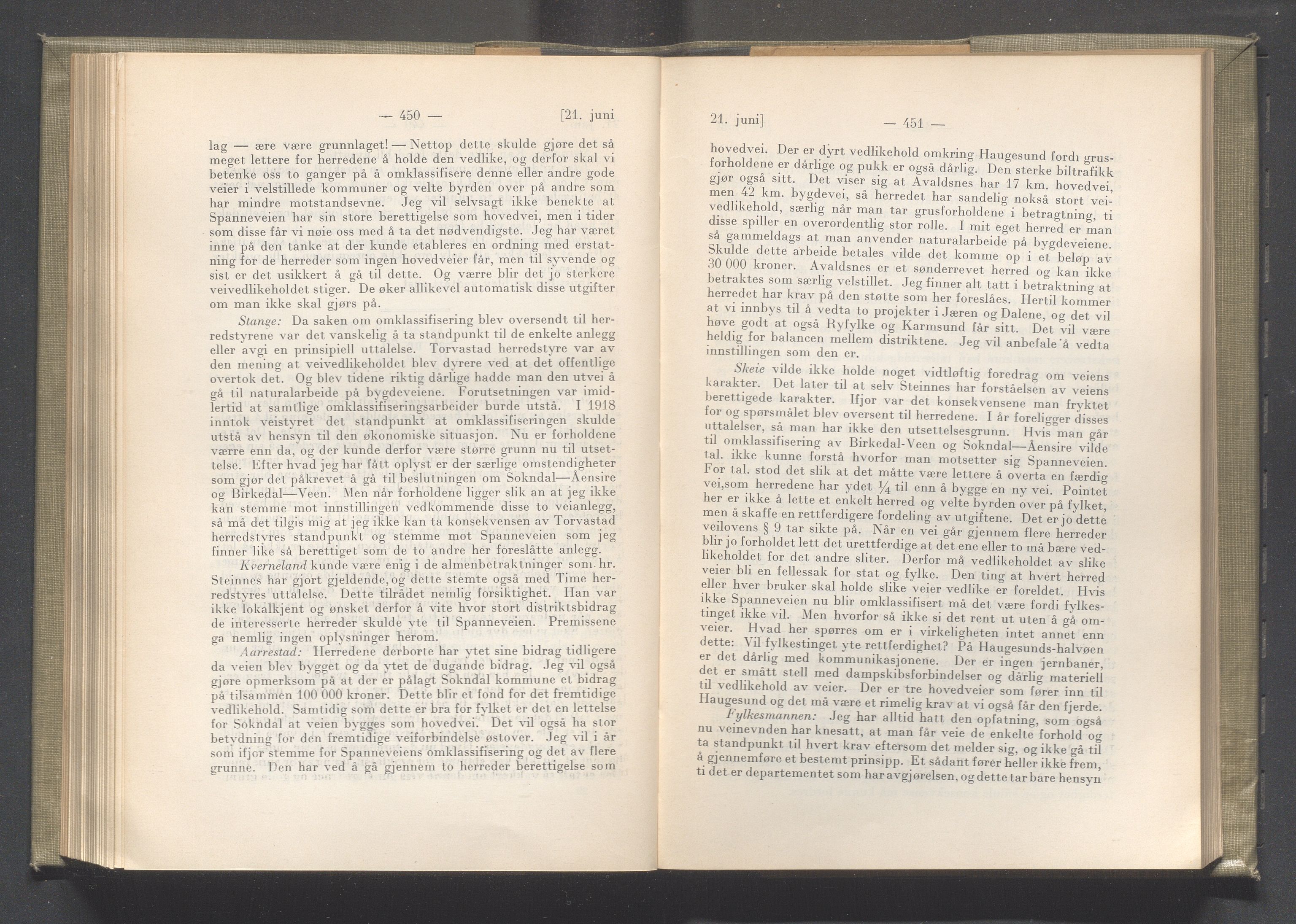 Rogaland fylkeskommune - Fylkesrådmannen , IKAR/A-900/A/Aa/Aaa/L0041: Møtebok , 1922, p. 450-451