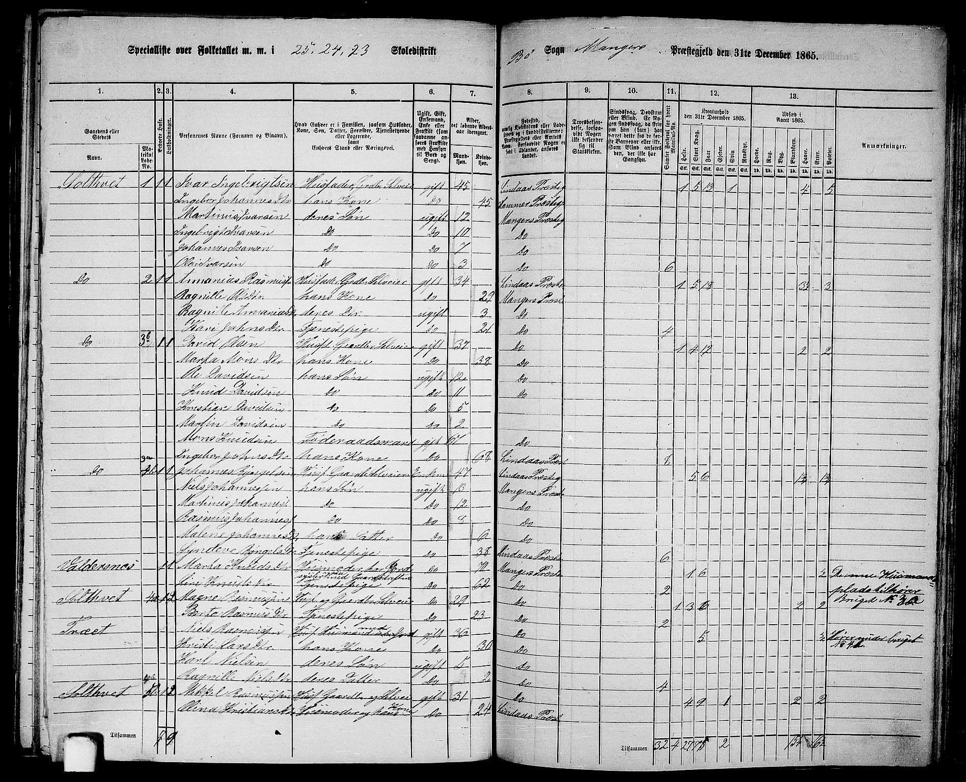 RA, 1865 census for Manger, 1865, p. 248