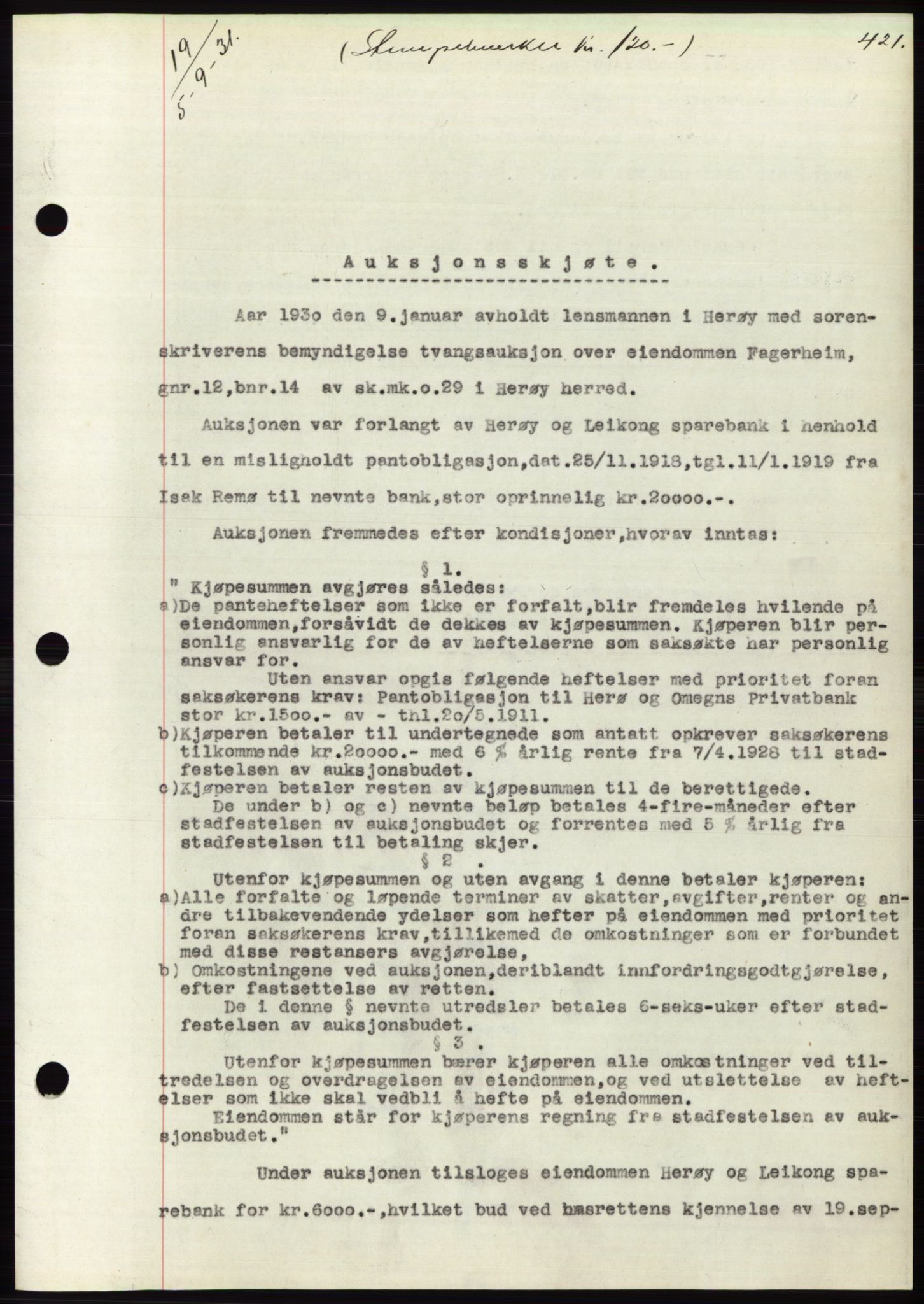 Søre Sunnmøre sorenskriveri, AV/SAT-A-4122/1/2/2C/L0052: Mortgage book no. 46, 1931-1931, Deed date: 05.09.1931