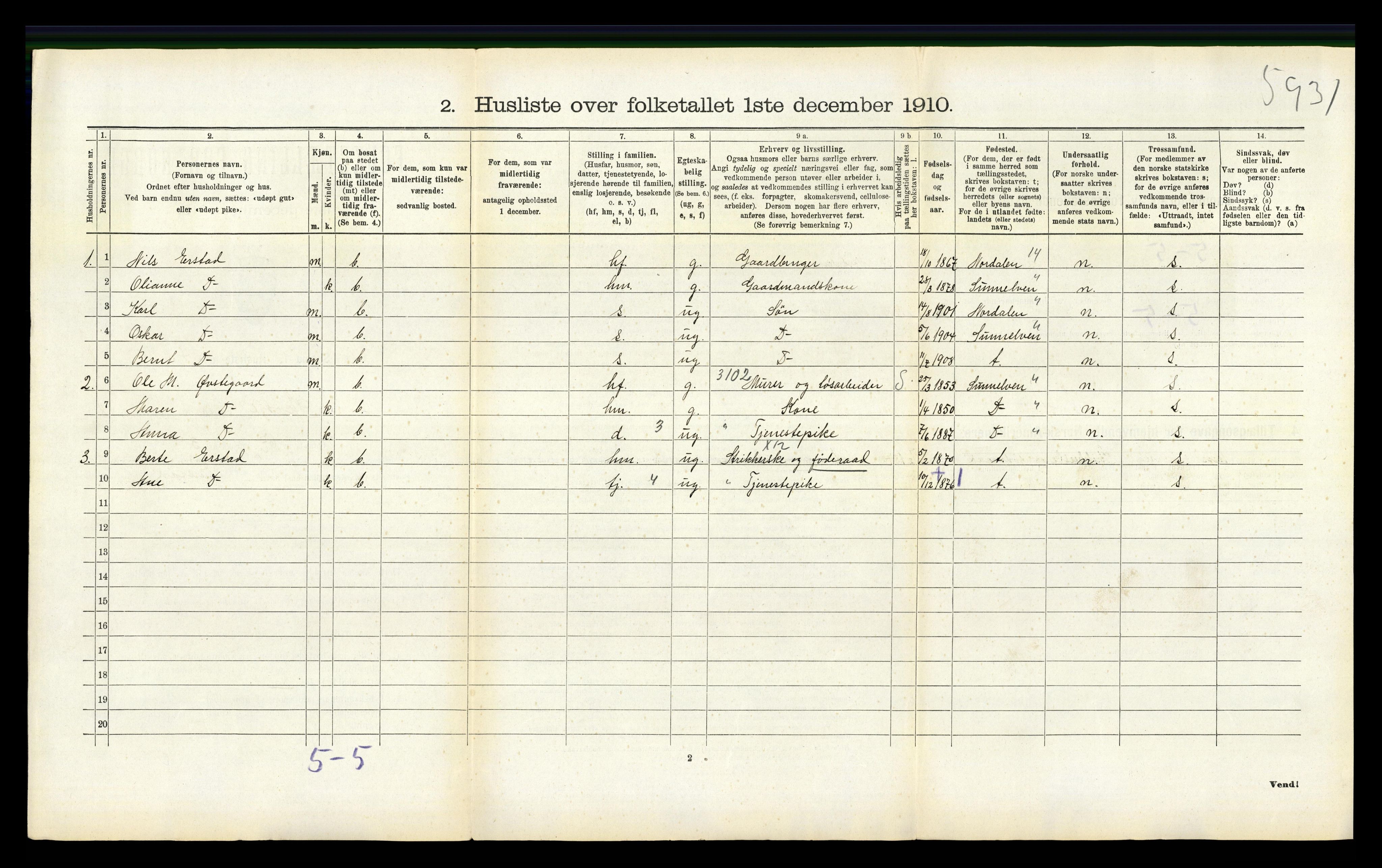 RA, 1910 census for Skodje, 1910, p. 372