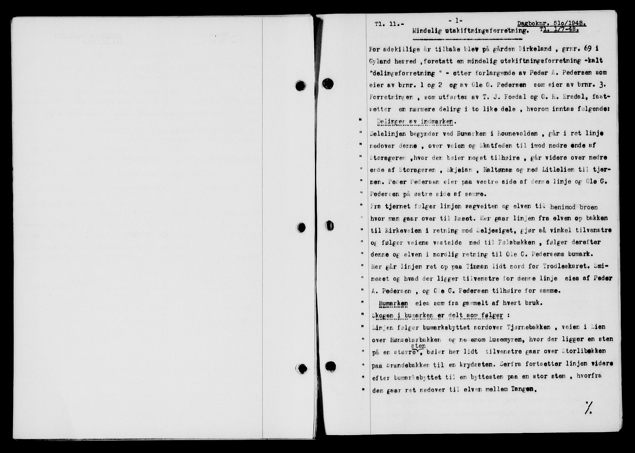 Flekkefjord sorenskriveri, SAK/1221-0001/G/Gb/Gba/L0063: Mortgage book no. A-11, 1947-1948, Diary no: : 510/1948