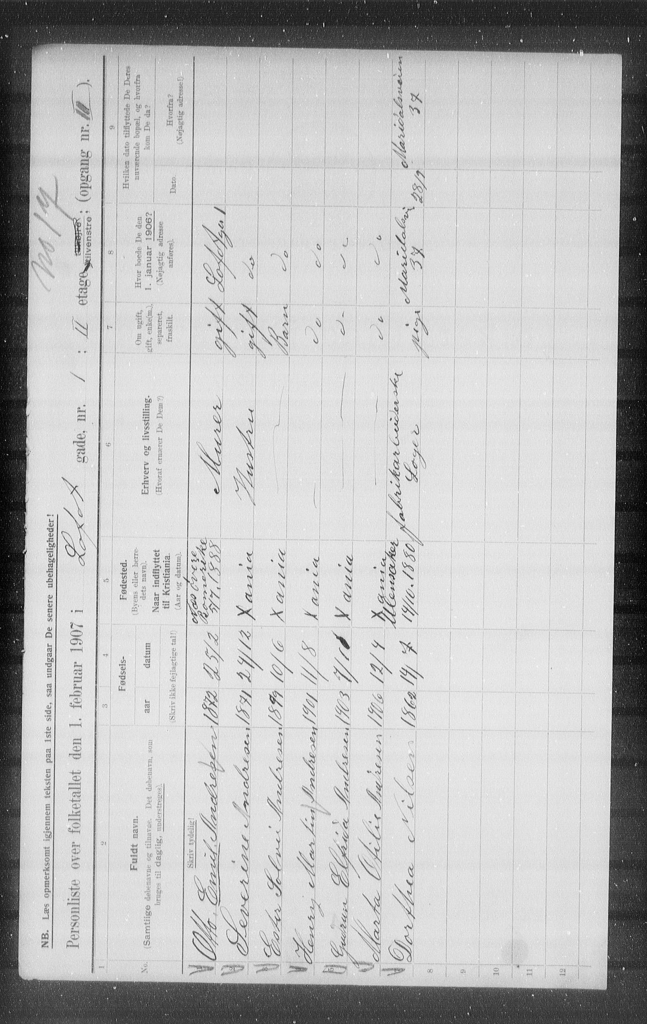 OBA, Municipal Census 1907 for Kristiania, 1907, p. 29835