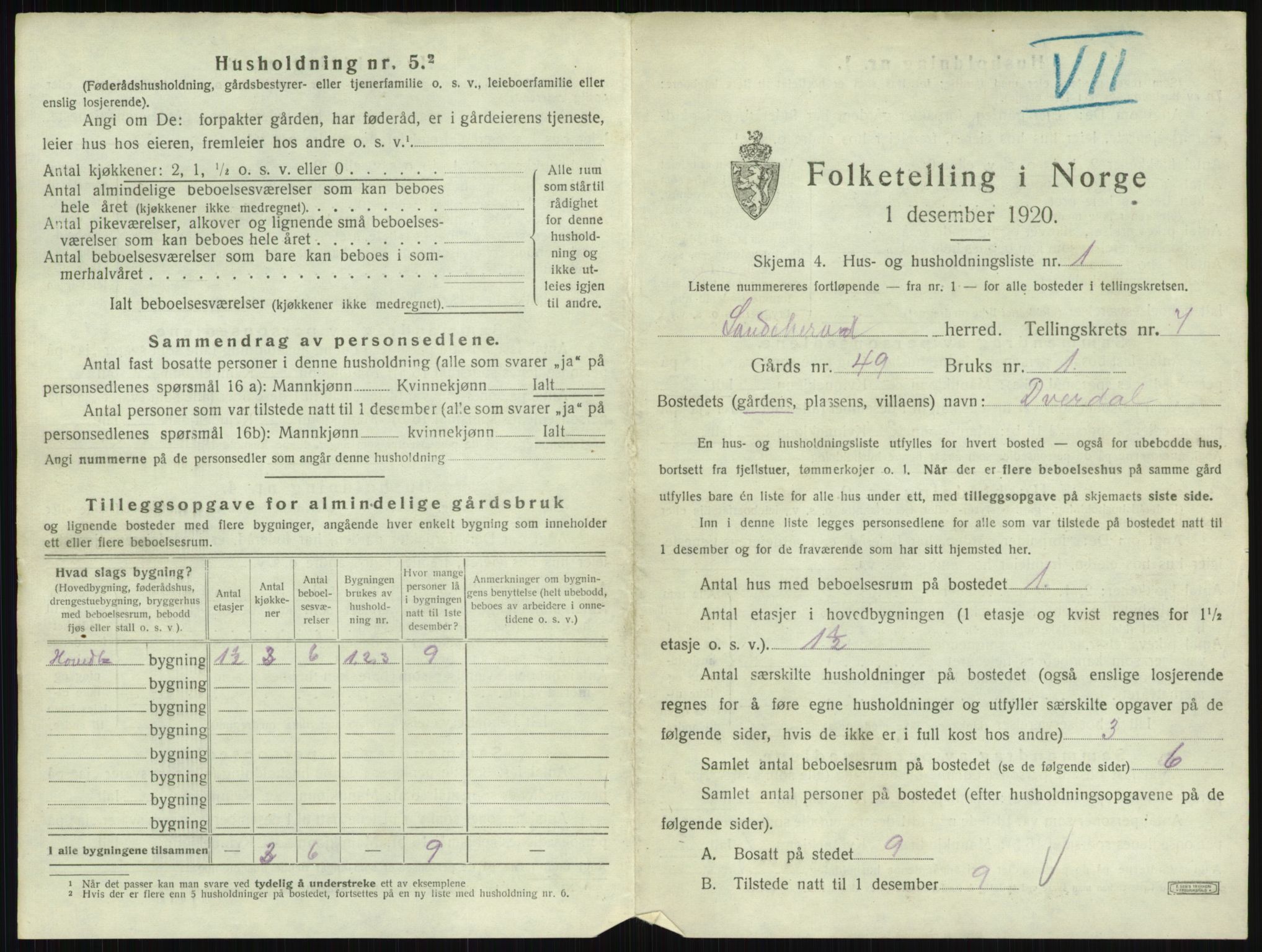 SAKO, 1920 census for Sandeherred, 1920, p. 1459