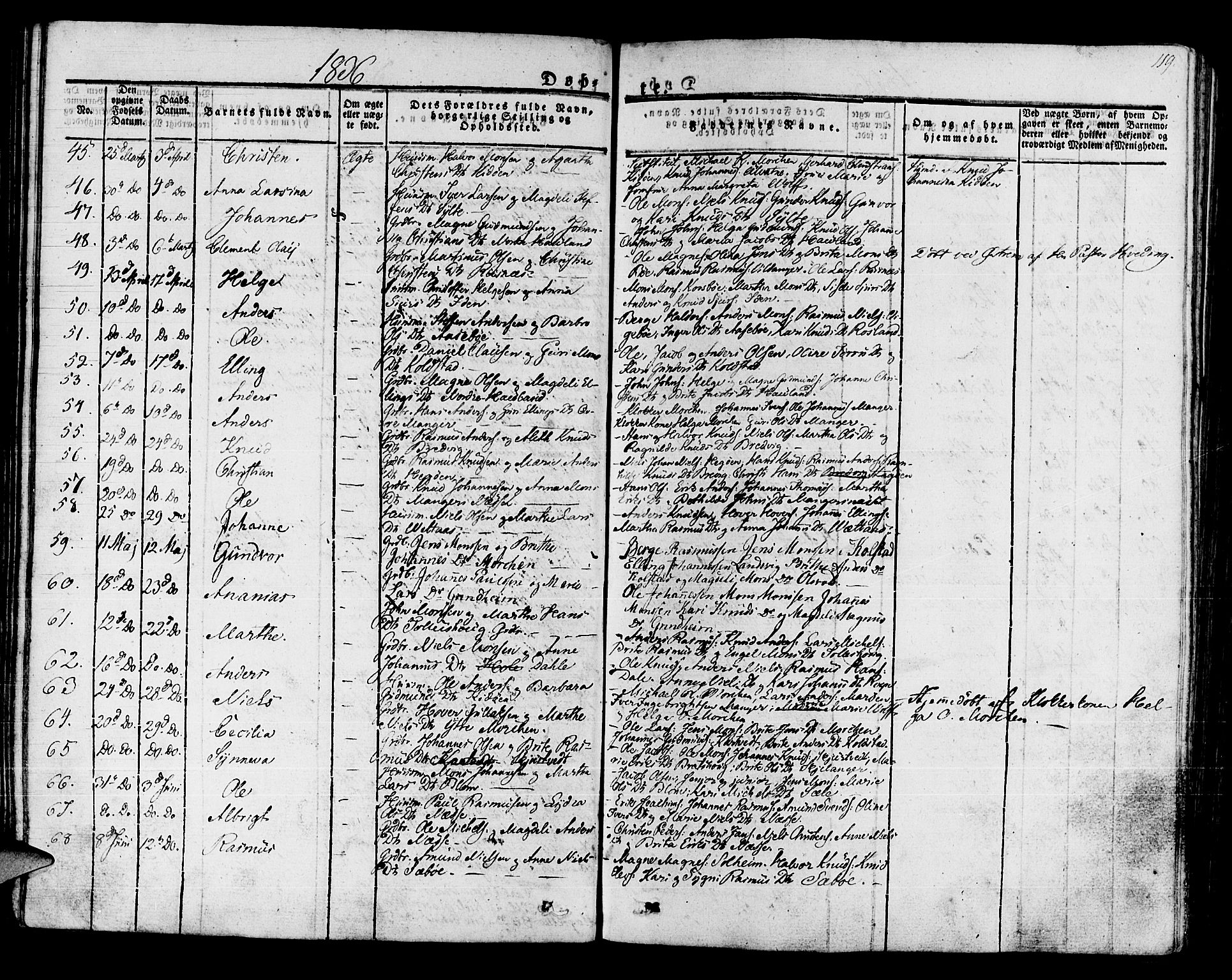 Manger sokneprestembete, AV/SAB-A-76801/H/Haa: Parish register (official) no. A 4, 1824-1838, p. 119