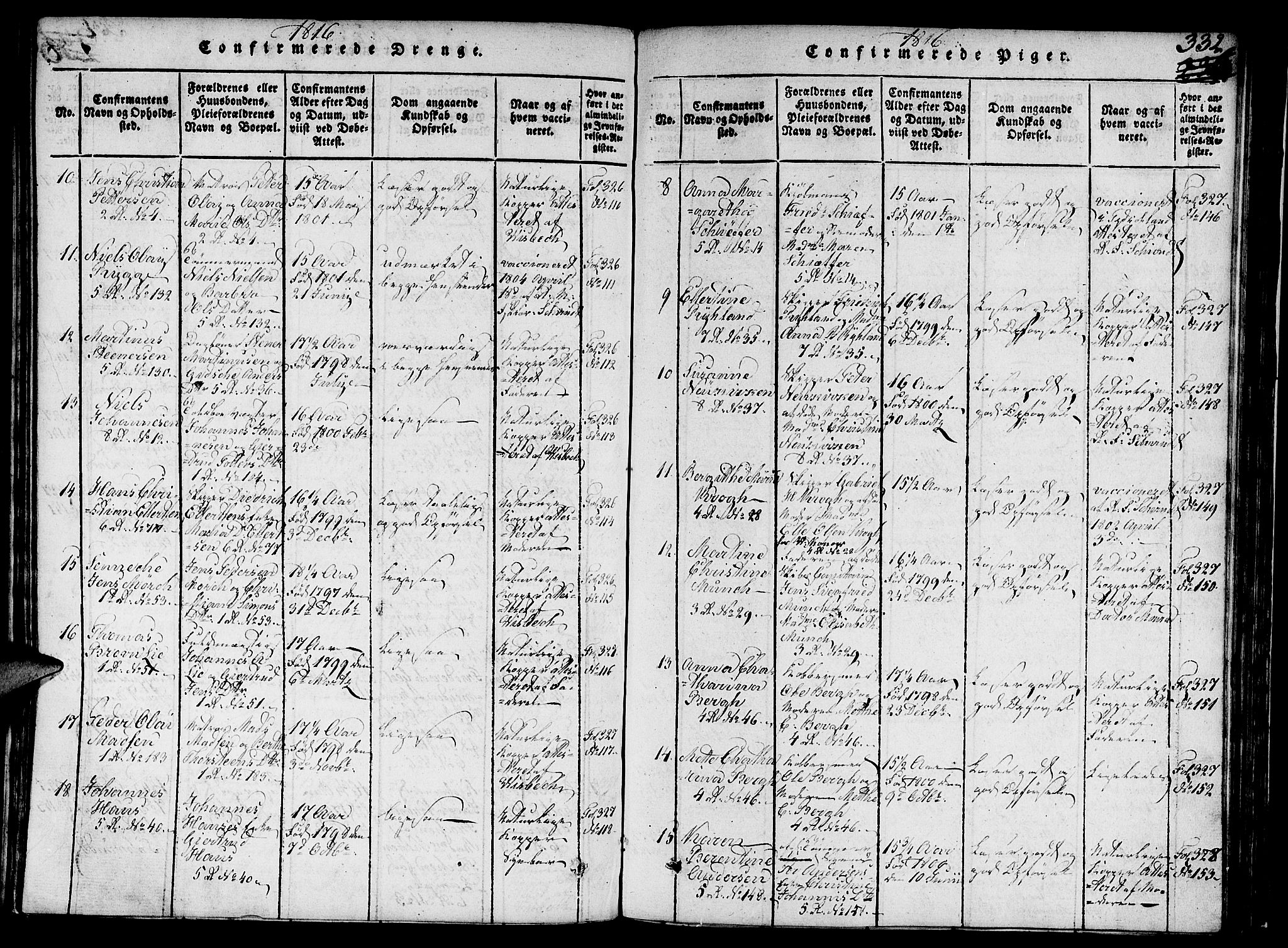 Nykirken Sokneprestembete, SAB/A-77101/H/Hab/L0003: Parish register (copy) no. A 4, 1816-1821, p. 332