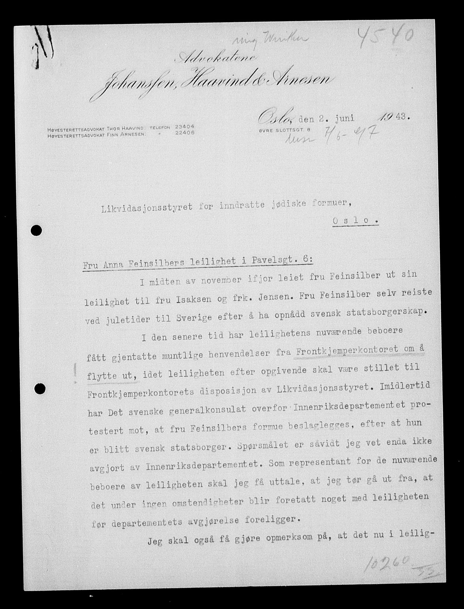 Justisdepartementet, Tilbakeføringskontoret for inndratte formuer, AV/RA-S-1564/H/Hc/Hcc/L0934: --, 1945-1947, p. 558