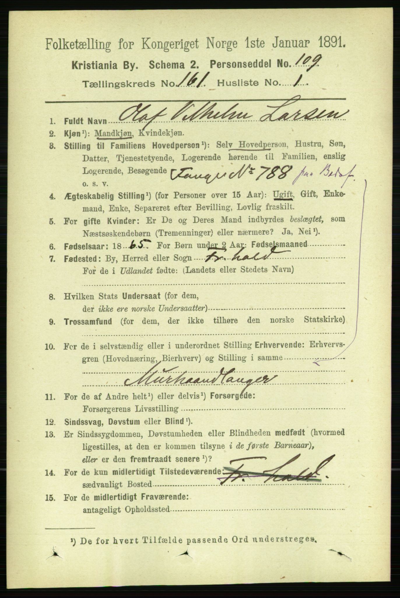 RA, 1891 census for 0301 Kristiania, 1891, p. 91527