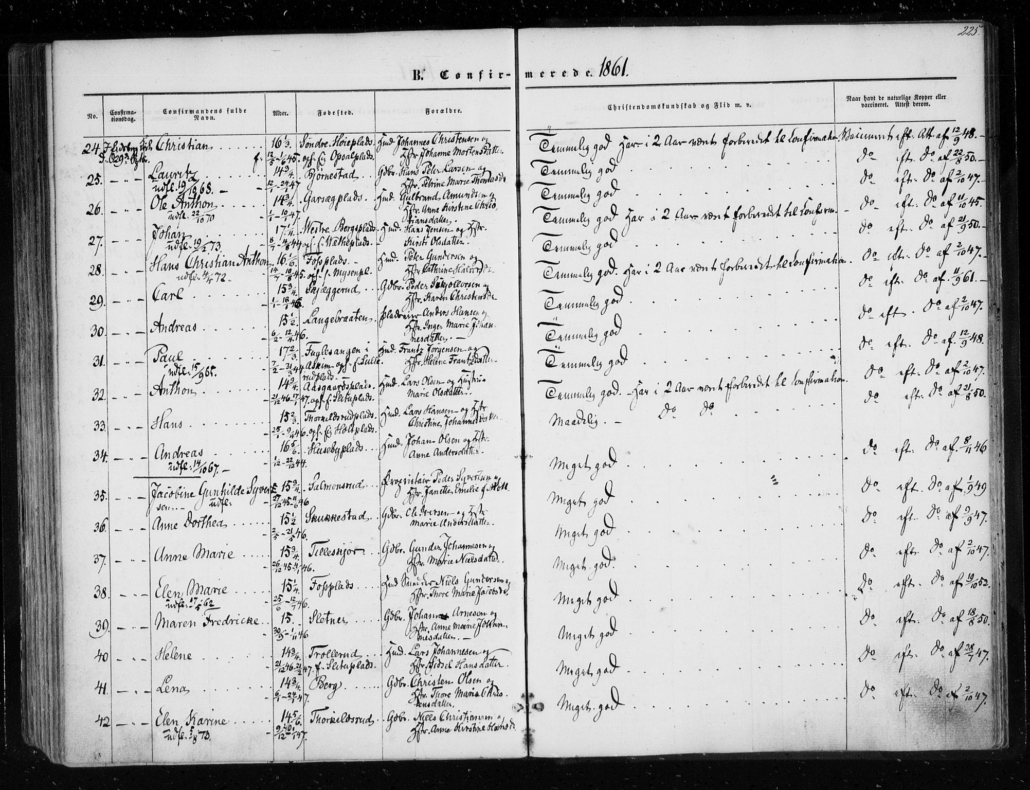 Eidsberg prestekontor Kirkebøker, AV/SAO-A-10905/F/Fa/L0010.a: Parish register (official) no. I 10A, 1857-1866, p. 225