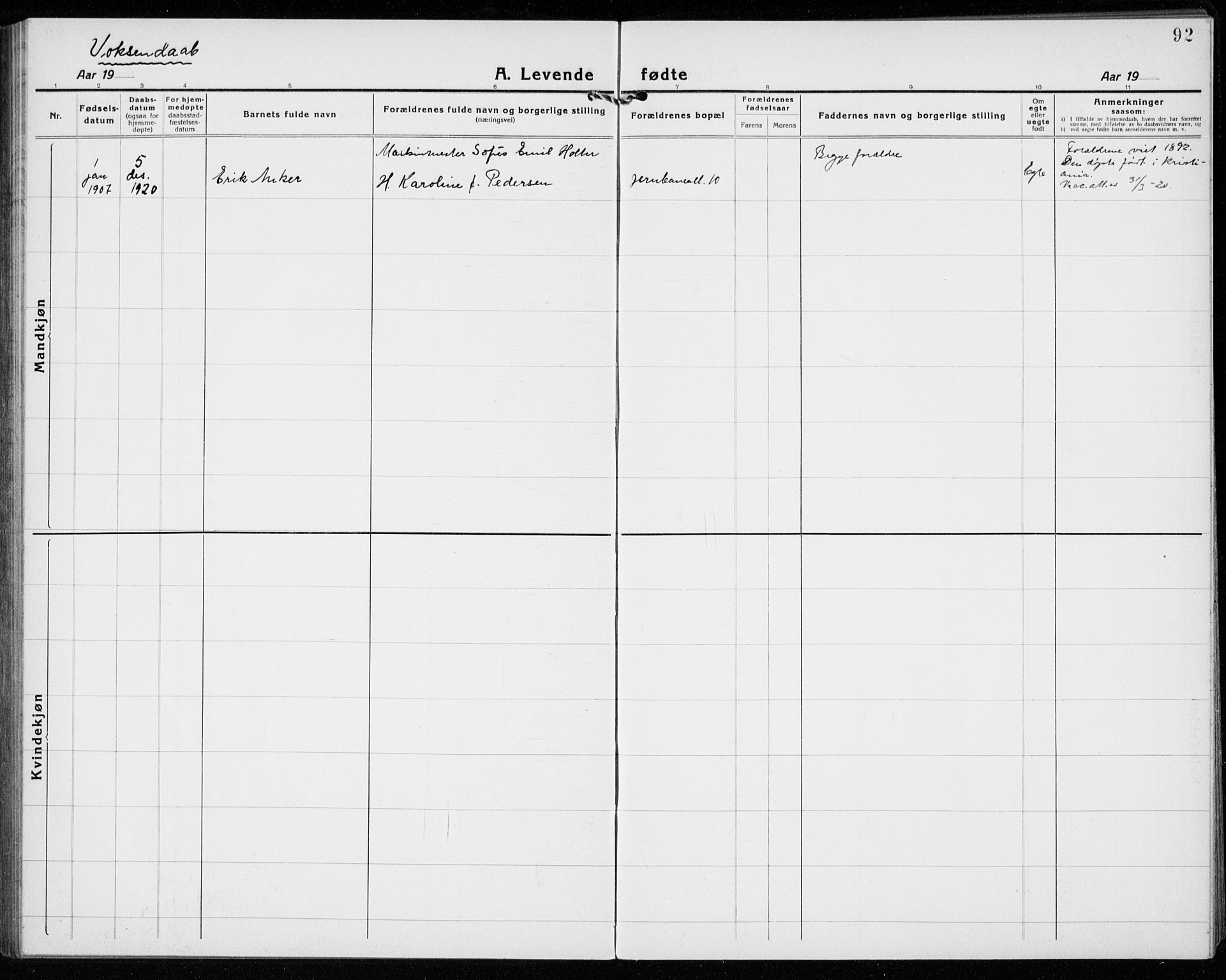 Sandefjord kirkebøker, SAKO/A-315/G/Ga/L0004: Parish register (copy) no. 4, 1920-1931, p. 92