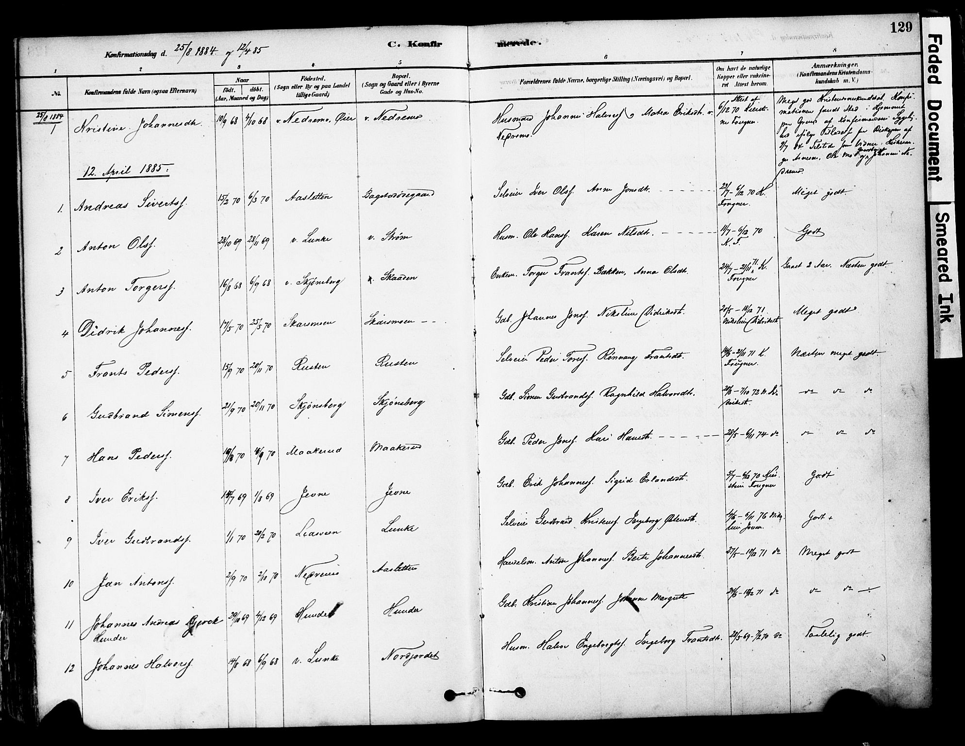 Øyer prestekontor, AV/SAH-PREST-084/H/Ha/Haa/L0008: Parish register (official) no. 8, 1878-1897, p. 129