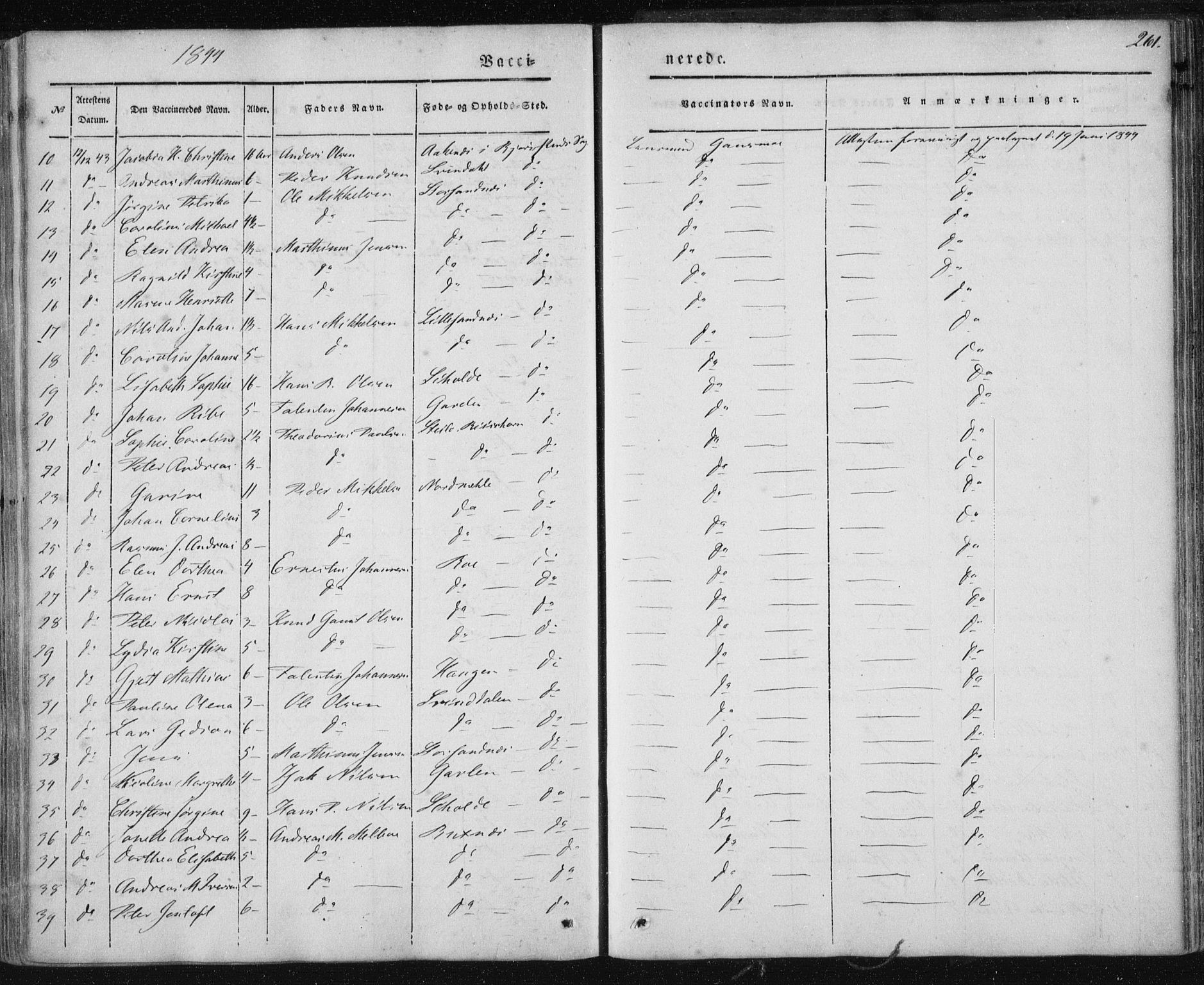 Ministerialprotokoller, klokkerbøker og fødselsregistre - Nordland, SAT/A-1459/897/L1396: Parish register (official) no. 897A04, 1842-1866, p. 261