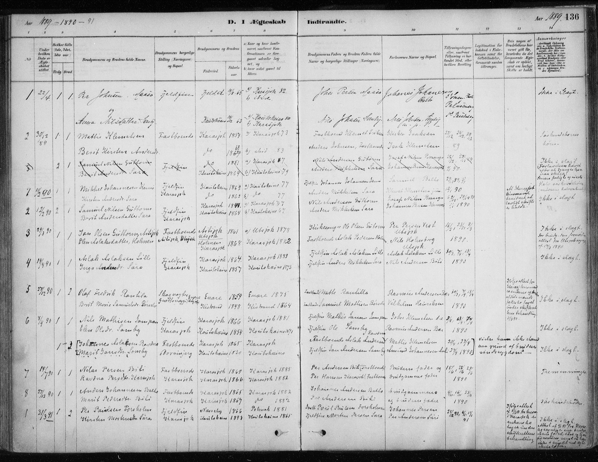 Karasjok sokneprestkontor, SATØ/S-1352/H/Ha/L0002kirke: Parish register (official) no. 2, 1885-1906, p. 136