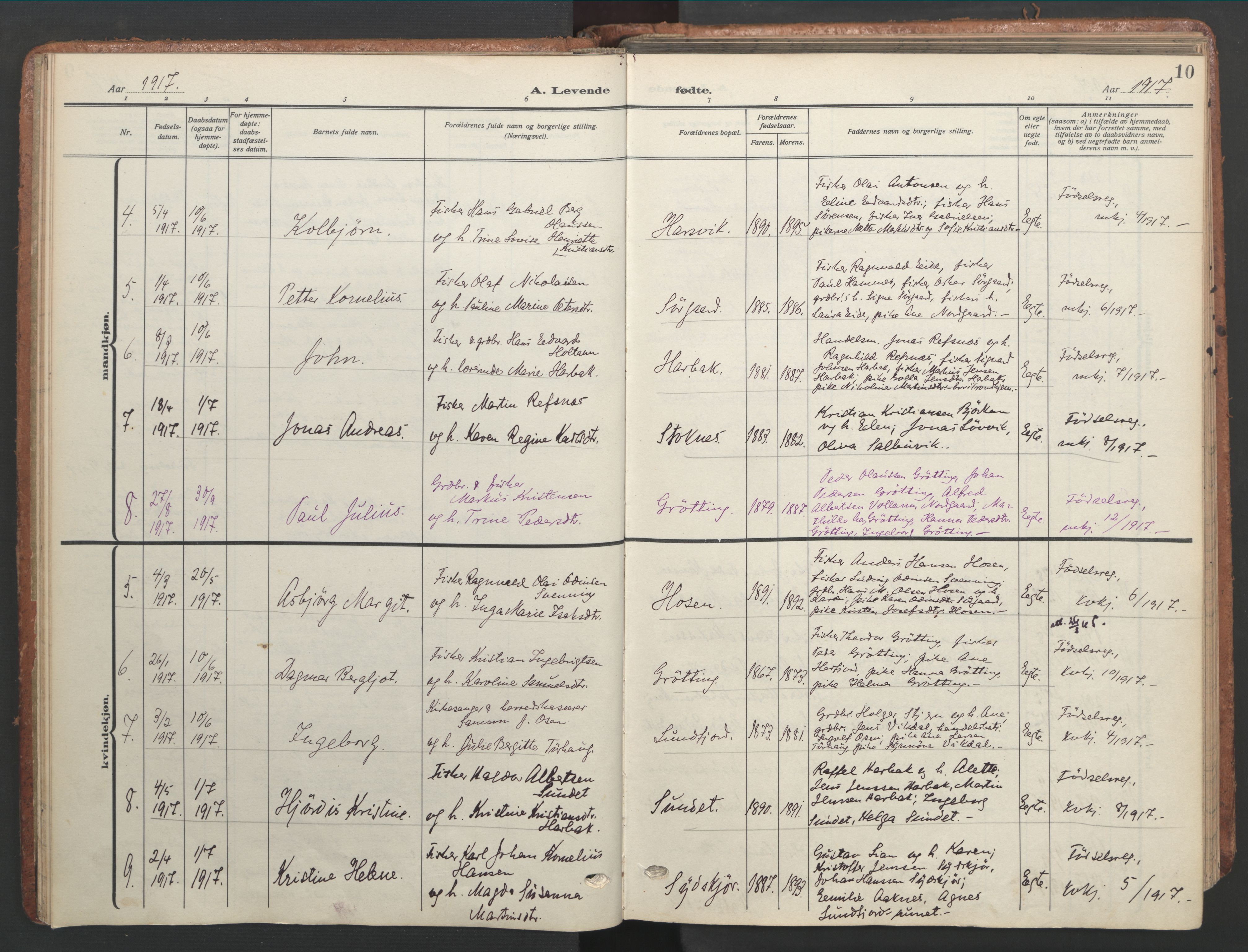 Ministerialprotokoller, klokkerbøker og fødselsregistre - Sør-Trøndelag, SAT/A-1456/656/L0694: Parish register (official) no. 656A03, 1914-1931, p. 10