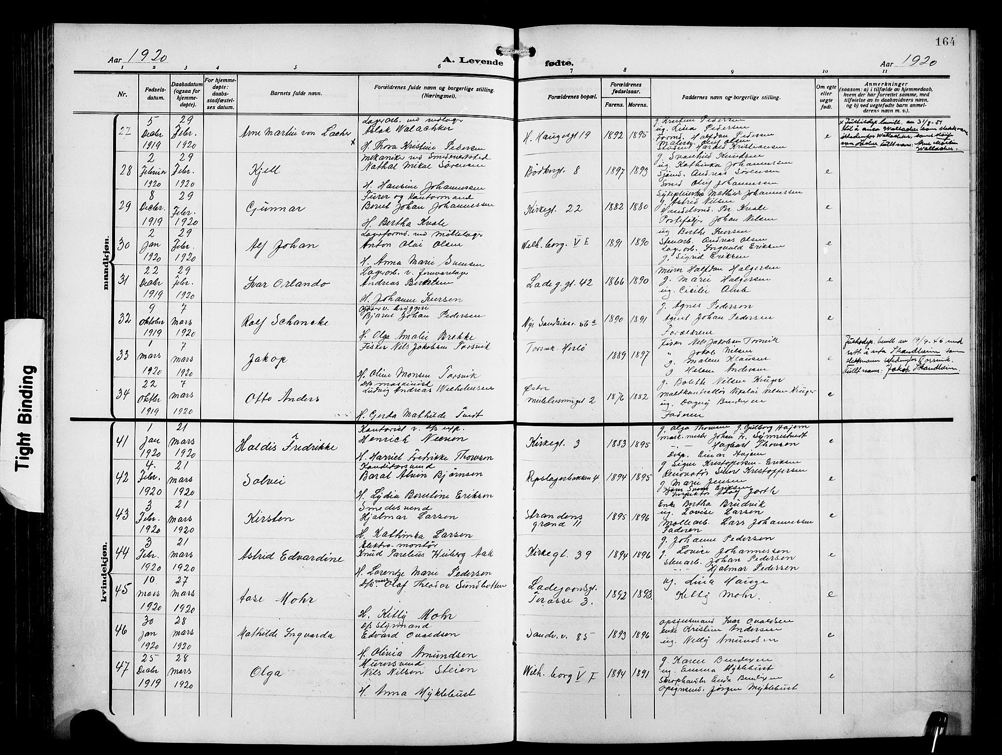 Sandviken Sokneprestembete, AV/SAB-A-77601/H/Hb/L0005: Parish register (copy) no. B 2, 1914-1925, p. 164