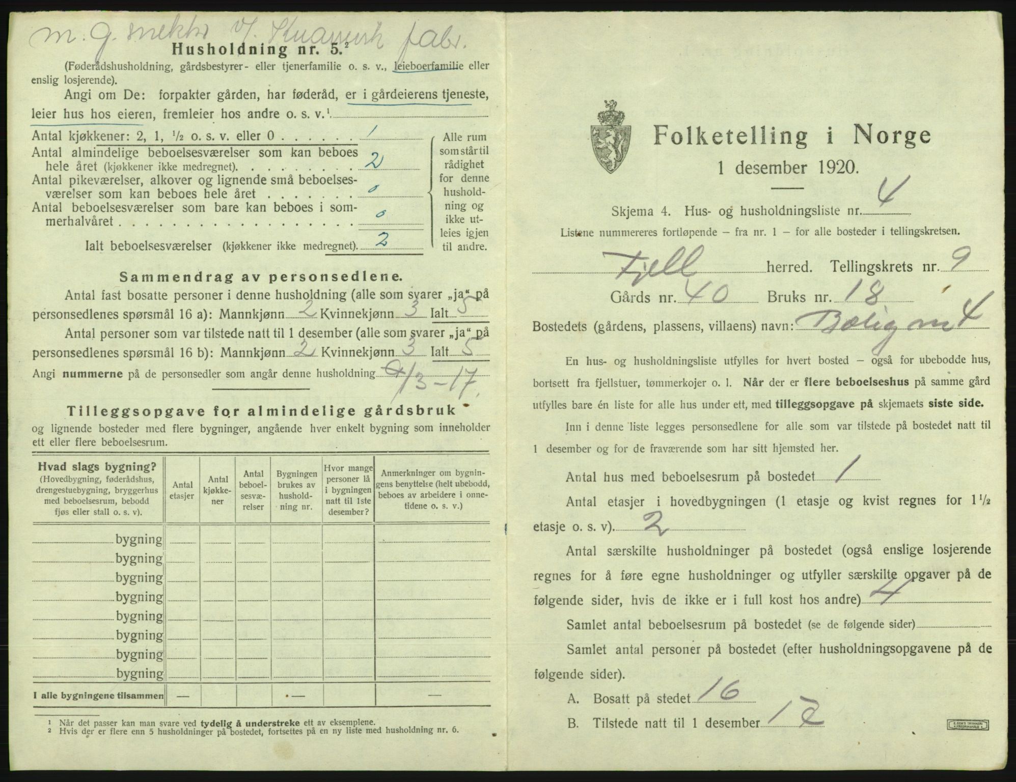 SAB, 1920 census for Fjell, 1920, p. 951