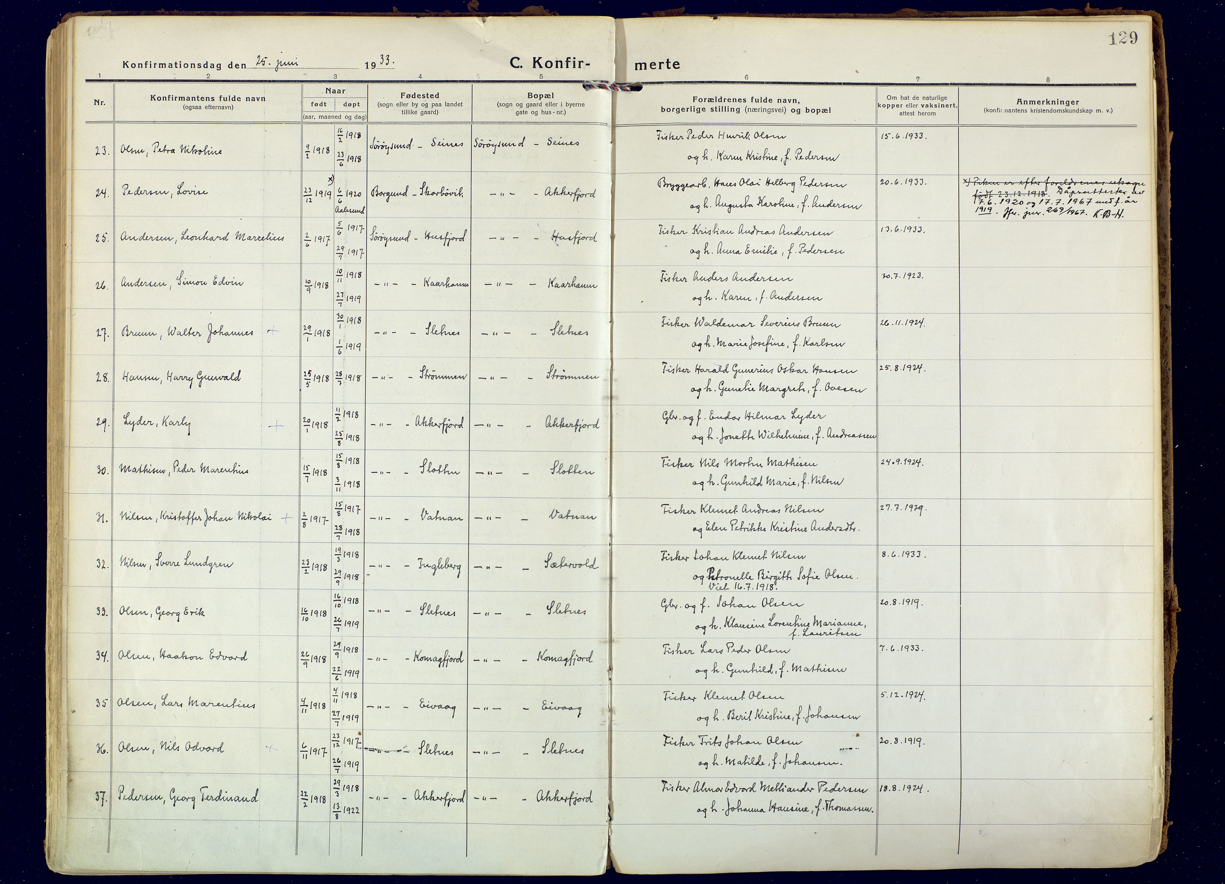 Hammerfest sokneprestkontor, SATØ/S-1347: Parish register (official) no. 18, 1918-1933, p. 129